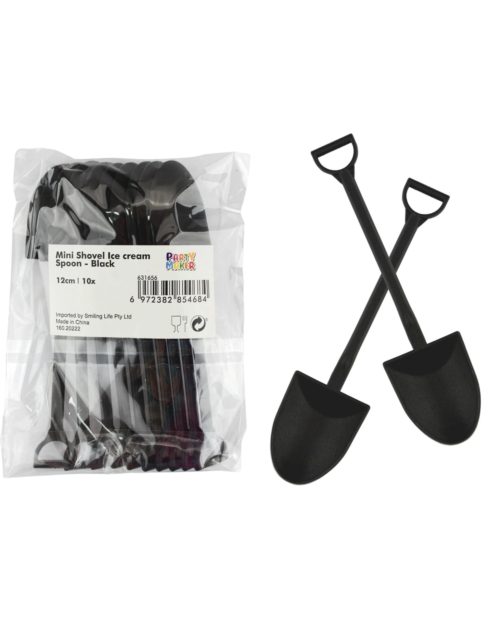 1 Partyrama Mini Black Construction Shovel Spoons Pack of 10, 1 of 1