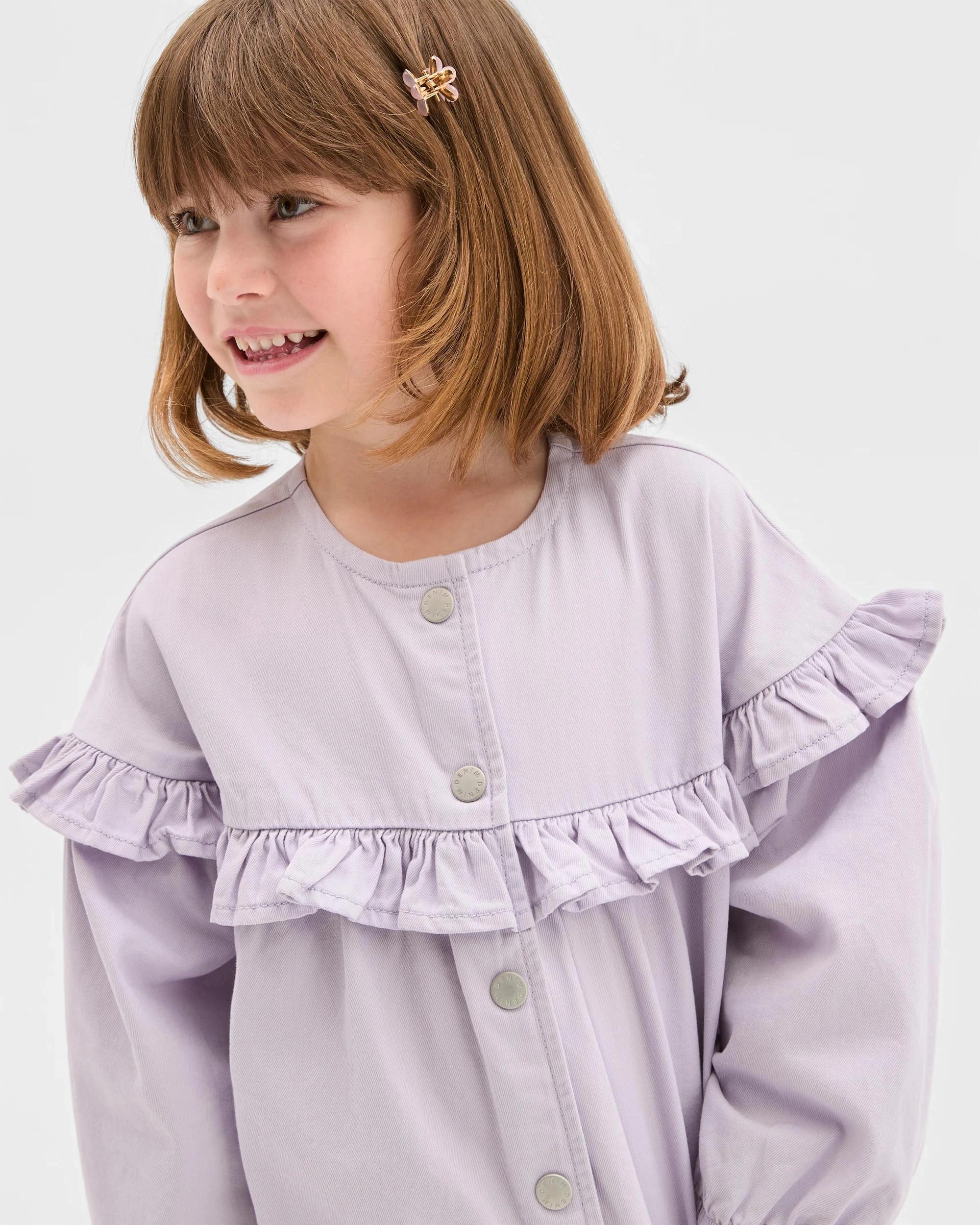 4 Target Kids Denim Long Sleeve Ruffle Dress PURPLE DENIM SOLID, 4 of 5