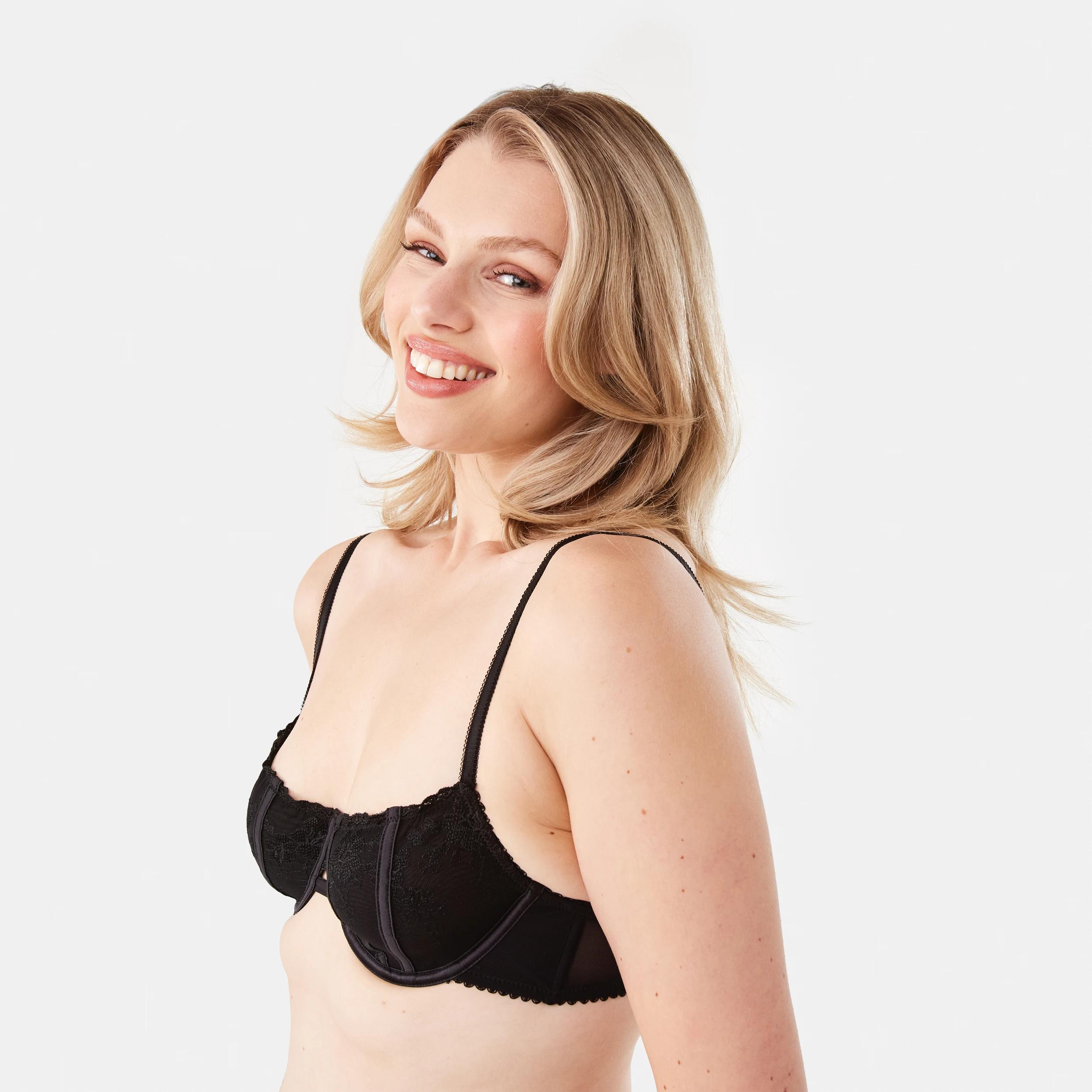 2 Co-ordinated Embroidered Satin Mesh Soft Cup Bra BLACK, 2 of 6