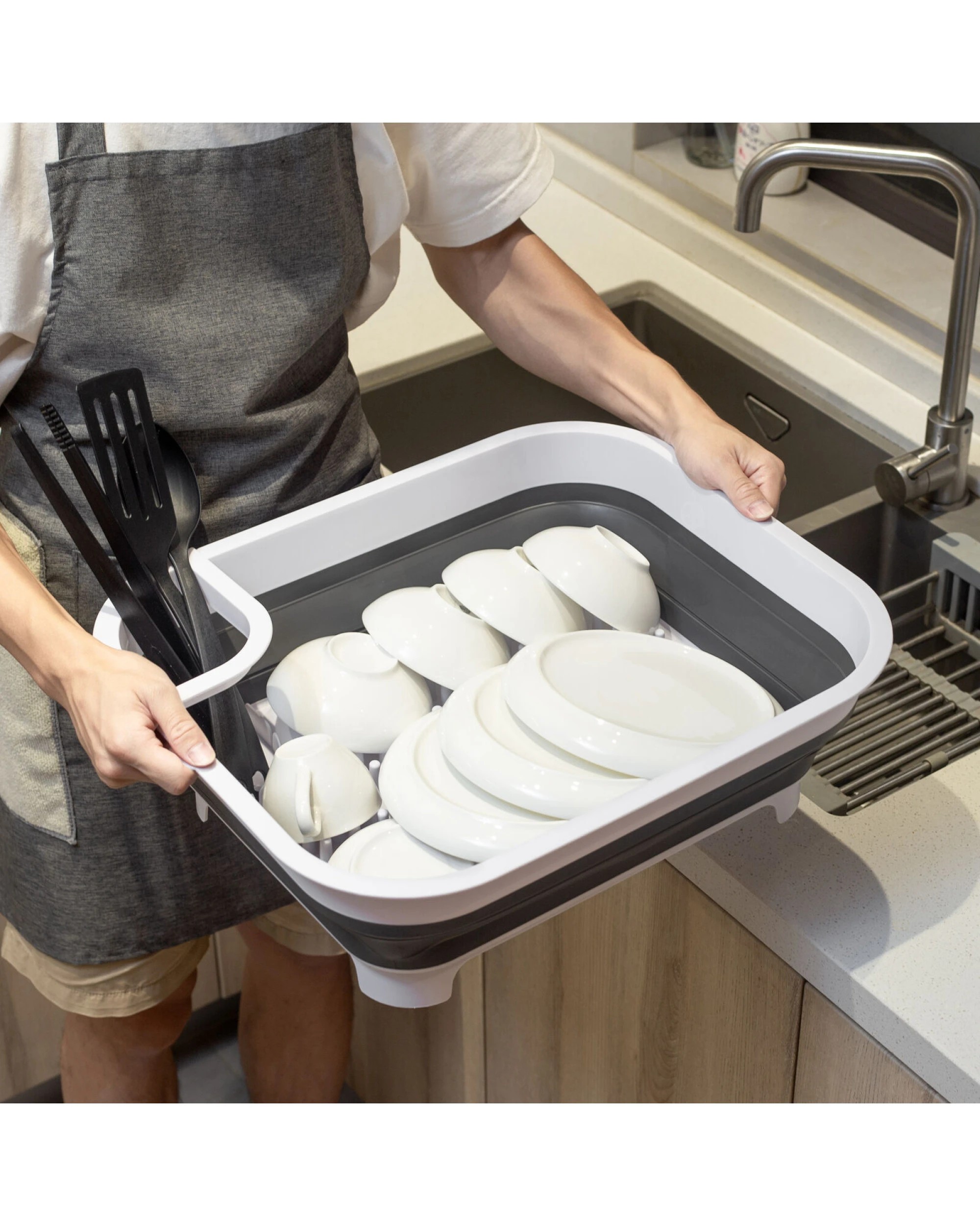 5 Hacienda Collapsible Dish Rack with Utensil Section Space-Saving Drying Rack for Compact Kitchens & Camping, 5 of 9