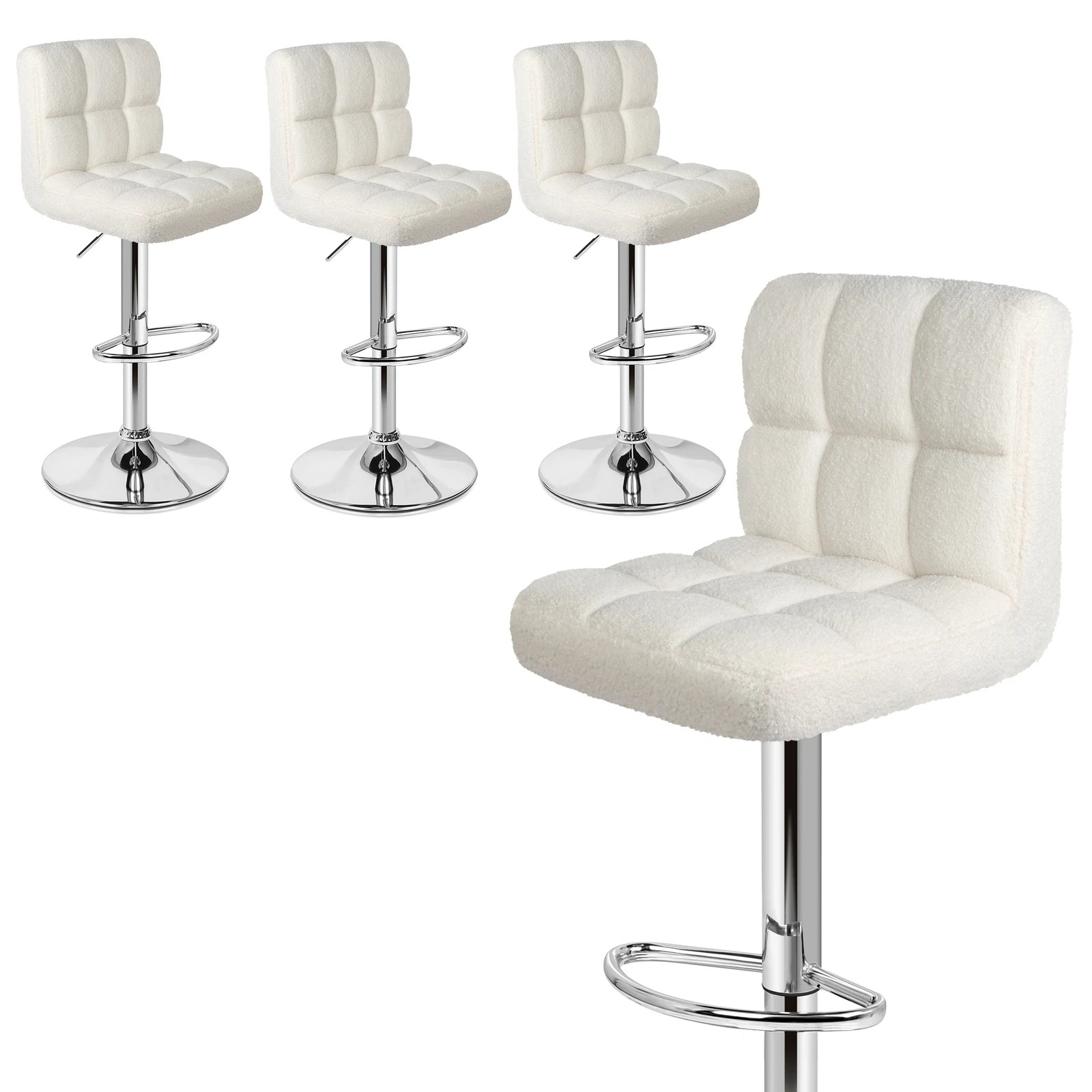 1 Alfordson 4x Bar Stools Ralph Kitchen Swivel Chair Boucle Gas Lift - White, 1 of 10