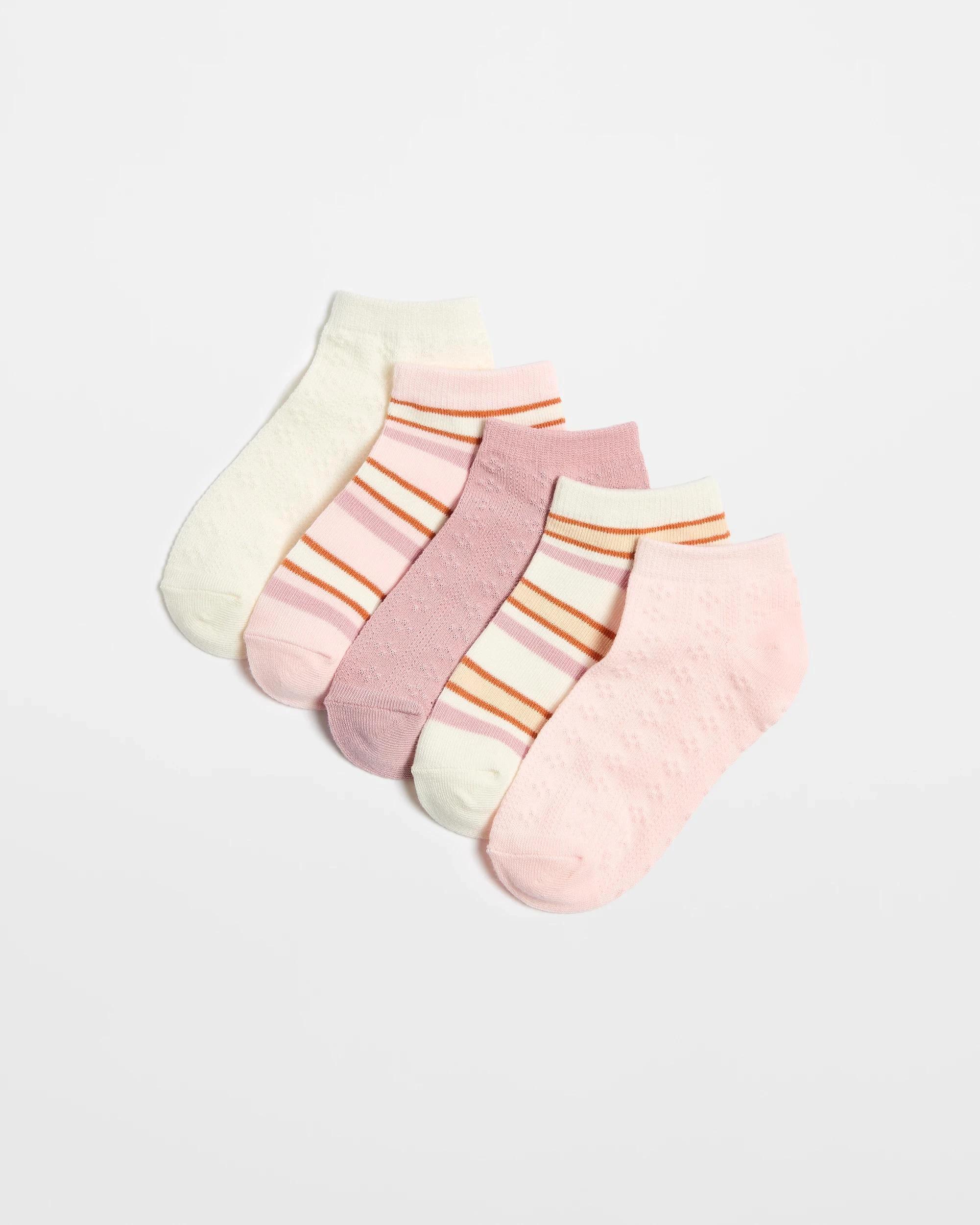 1 Maxx Australian Cotton Blend Girls Low Cut Stripe/Textured Socks 5 Pack - Max MULTI, 1 of 3