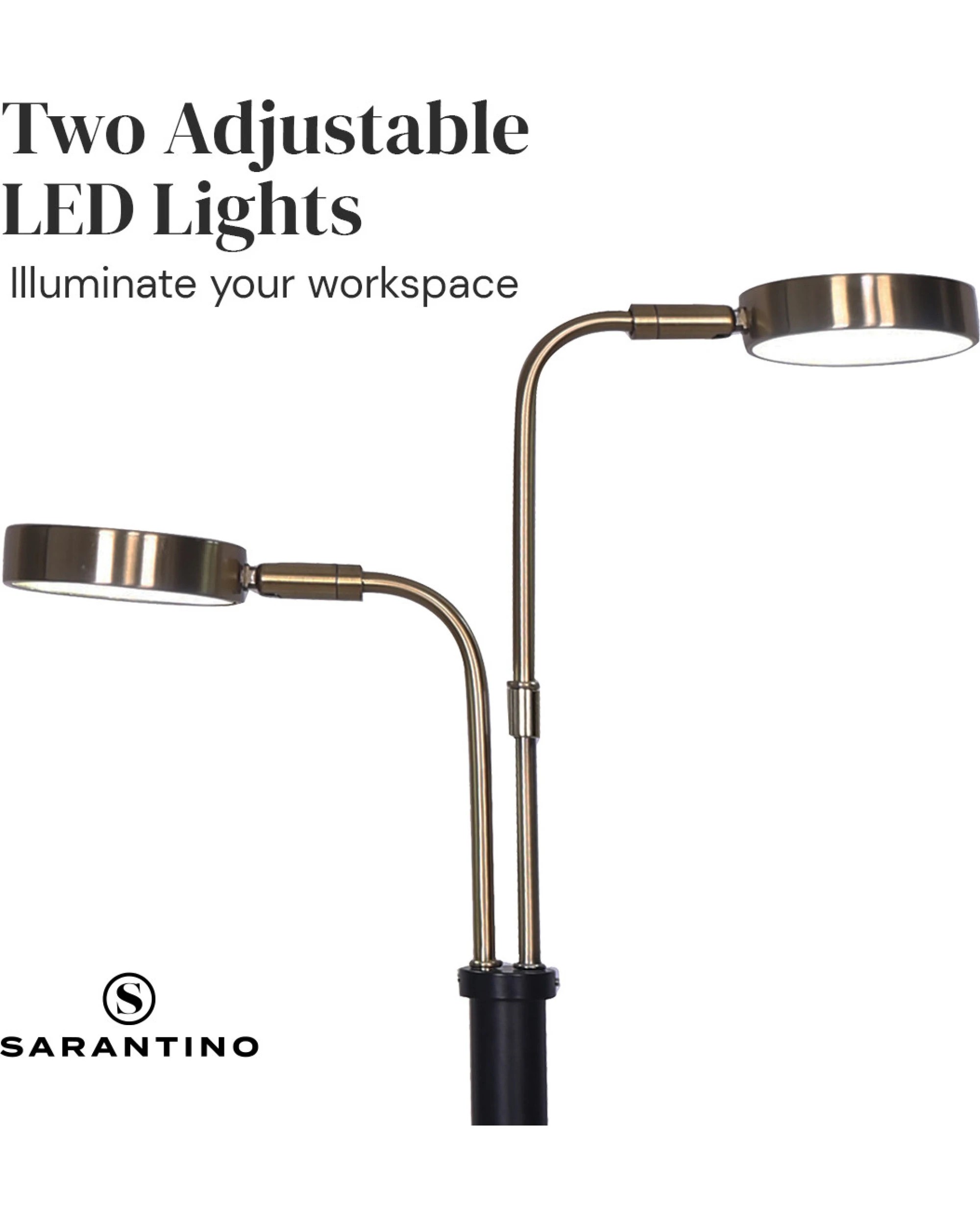 5 Sarantino LED Metal Table Lamp with 2 Lights Brushed Gold Black Finish, 5 of 10