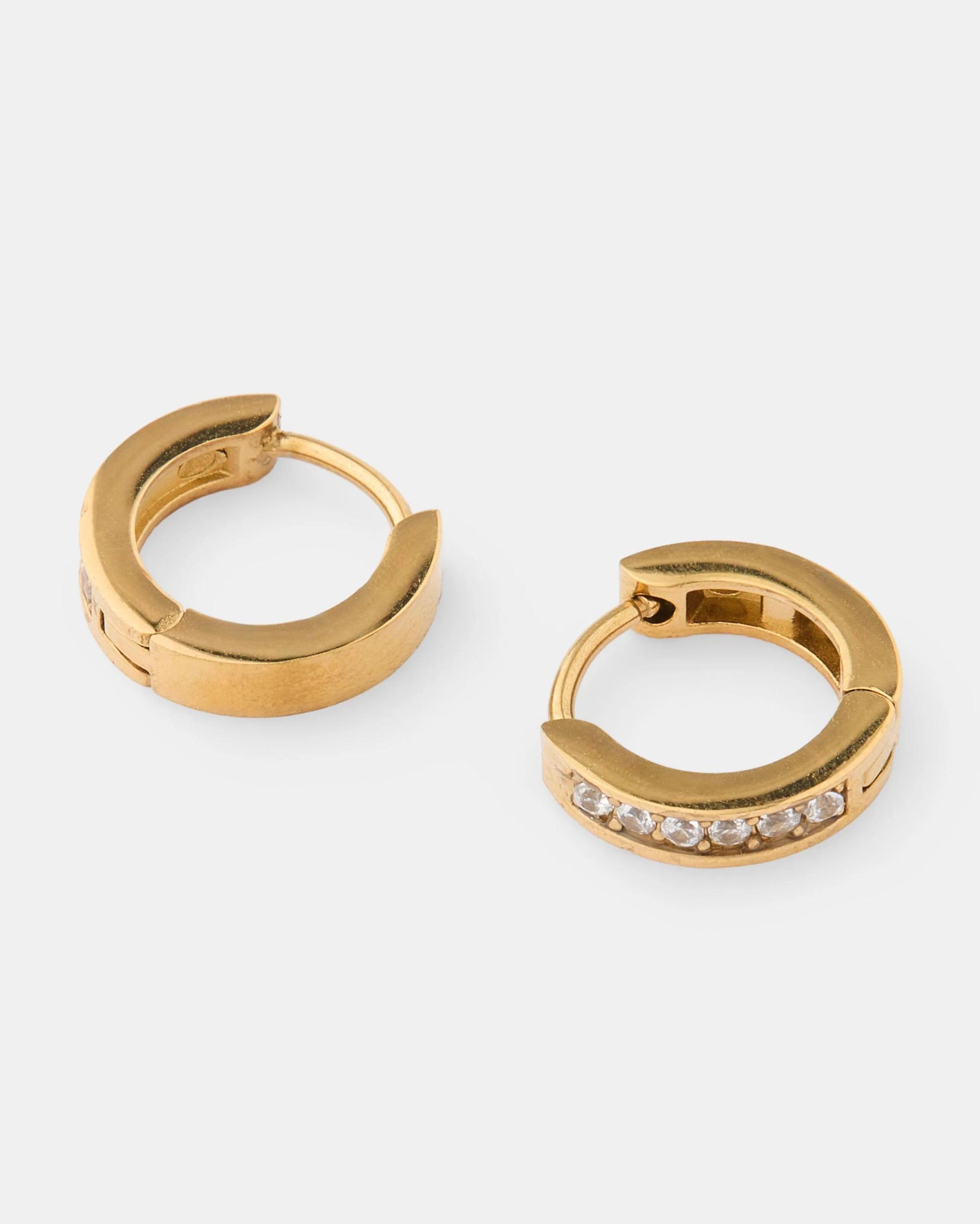1 Waterproof Stainless Steel Stone Hoop Earrings - Gold Tone Gold, 1 of 4