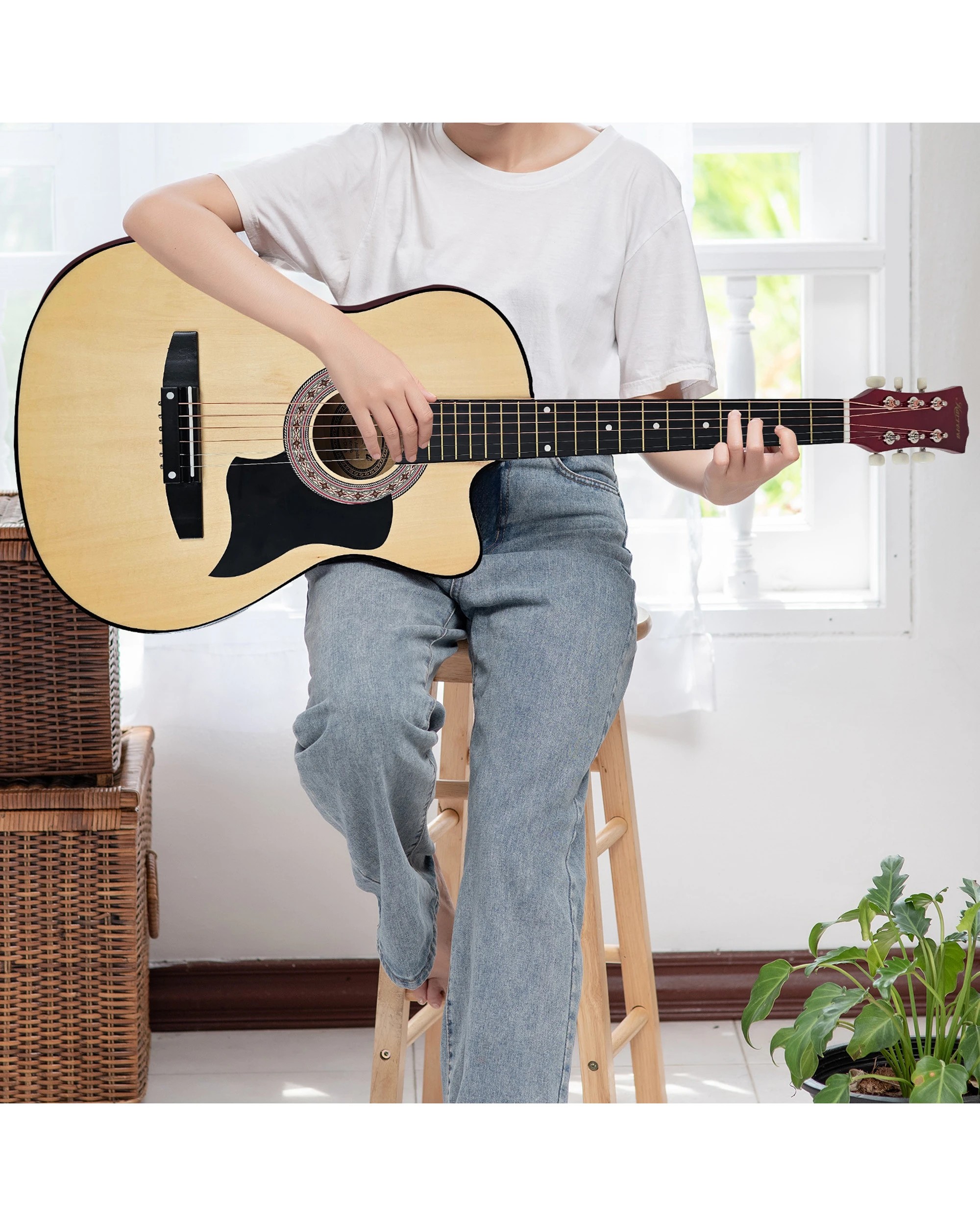 9 Karrera 38in Pro Cutaway Acoustic Guitar with Guitar Bag - Natural, 9 of 9