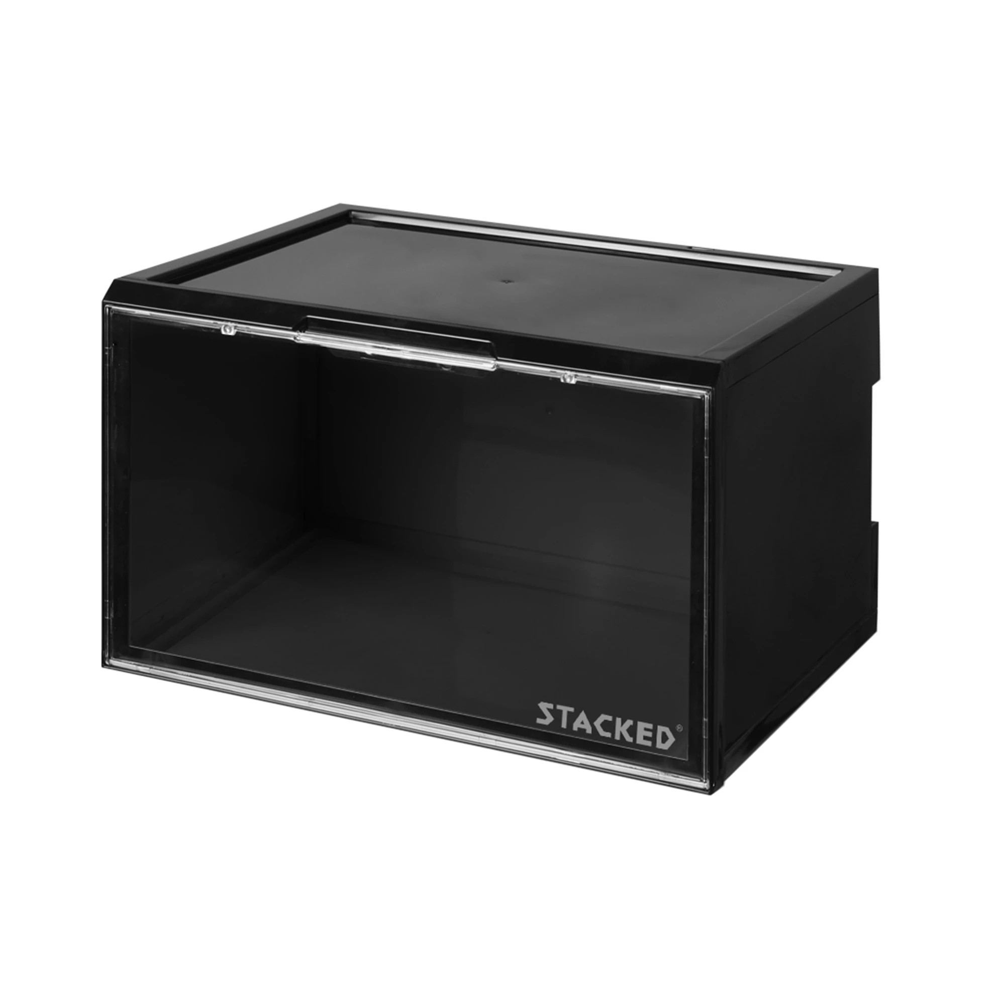 2 Stacked 10PCS Black Plastic Display Shoe Box with LED Lights - Black, 2 of 8