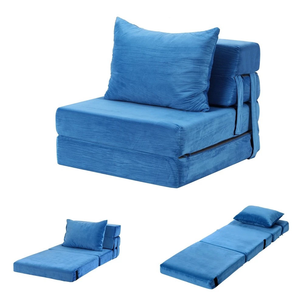 1 Artiss Convertible Folding Sofa Bed Armless Lounger Foam Floor Sofas Futons - Blue, 1 of 7