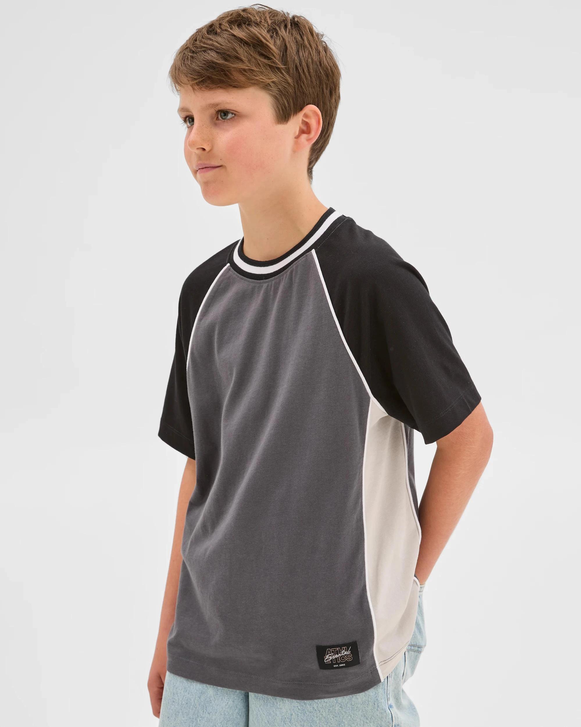 1 Target Kids Australian Cotton Raglan Sleeve Spliced T-Shirt BLACK, 1 of 7