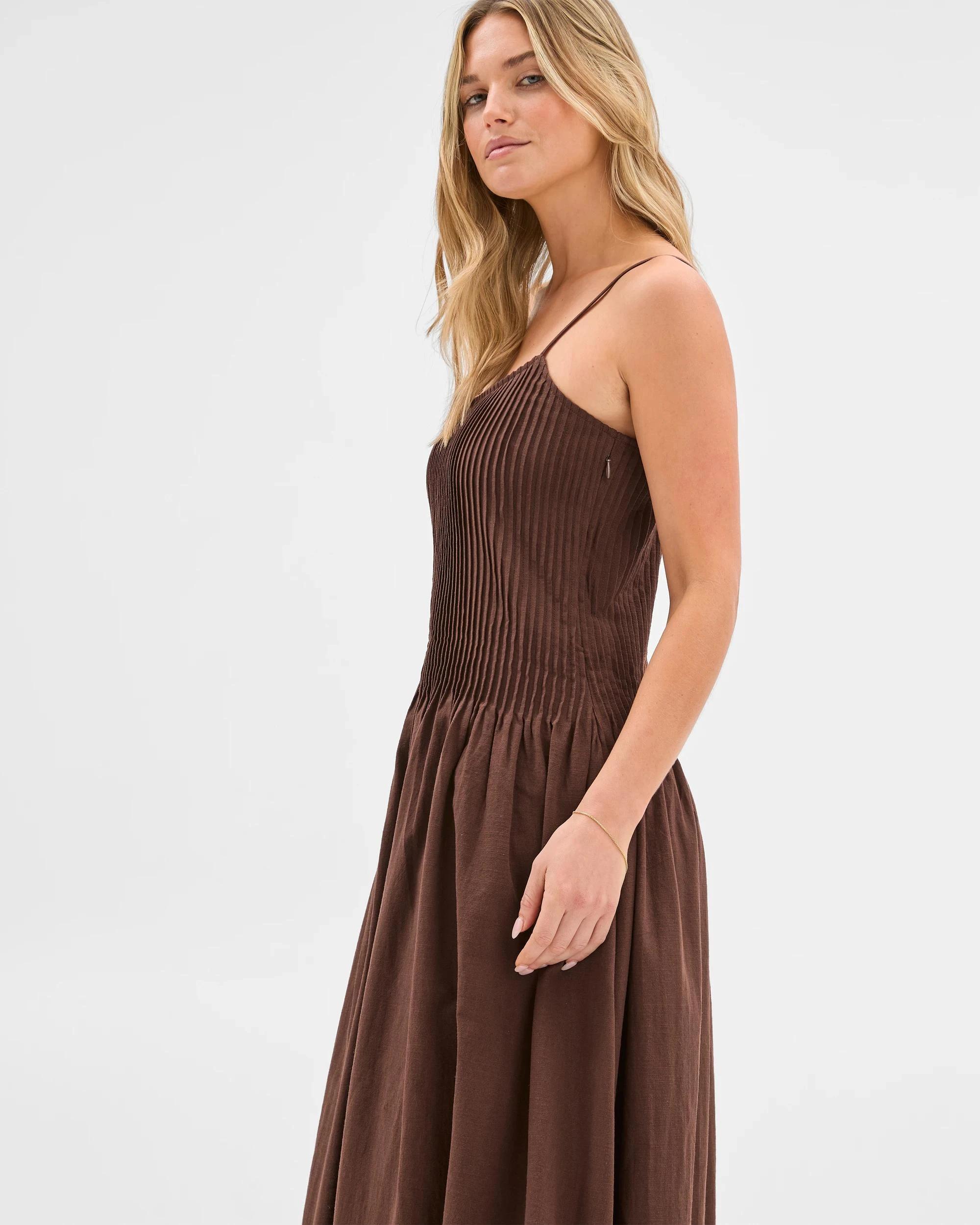 3 Australian Cotton Woven Pintuck Maxi Dress - Lily Loves SHAVED CHOCOLATE, 3 of 8