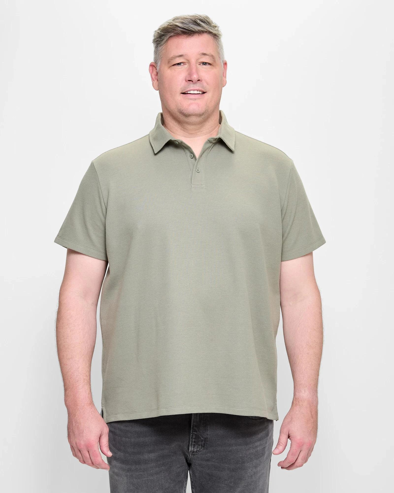 1 Target Plus Size Australian Cotton Blend Waffle Polo Top SEA SPRAY, 1 of 5