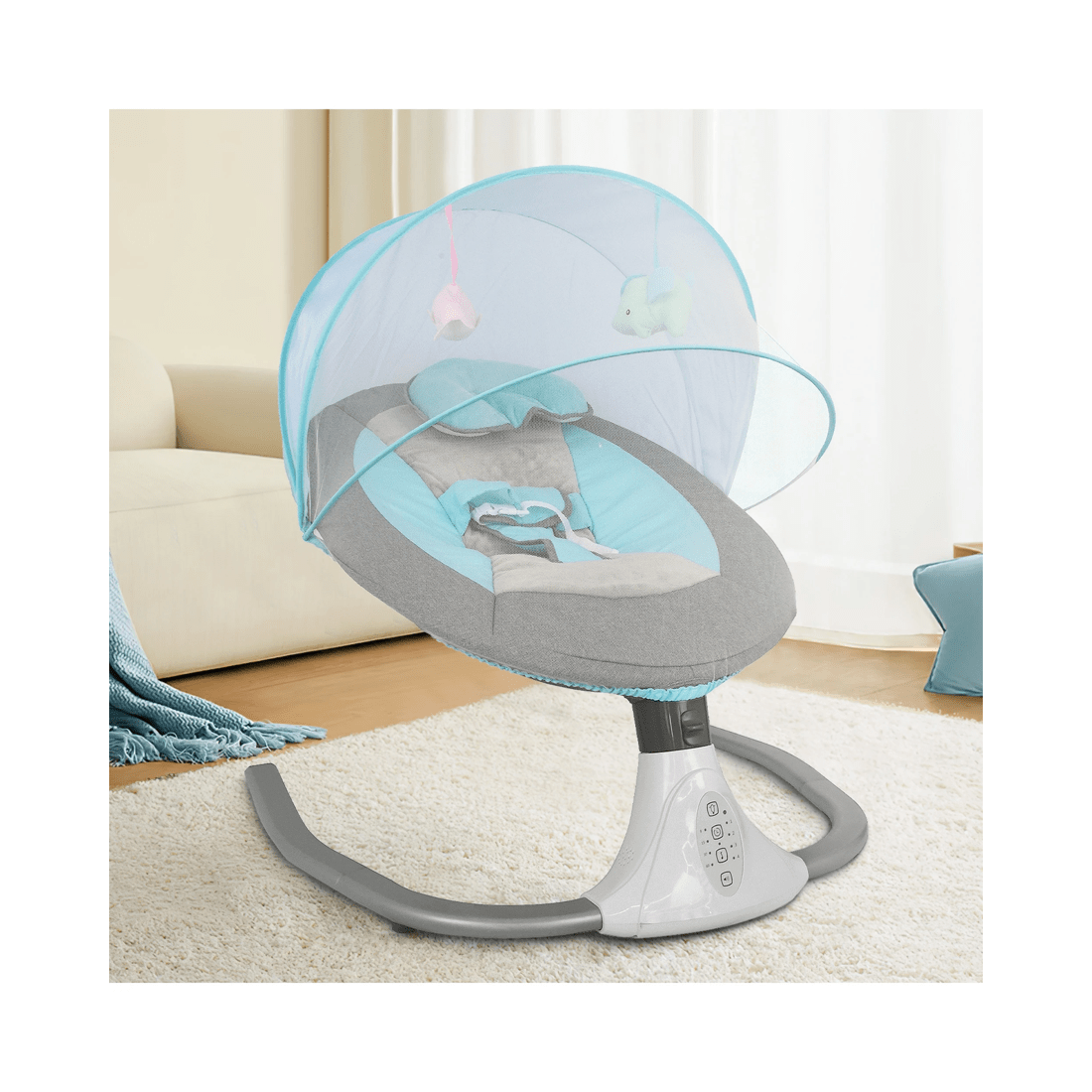3 Advwin Electric Baby Swing Baby Bouncer Rocker With Mosquito Net Toddler Seat Soft Peachskin Blue, 3 of 9