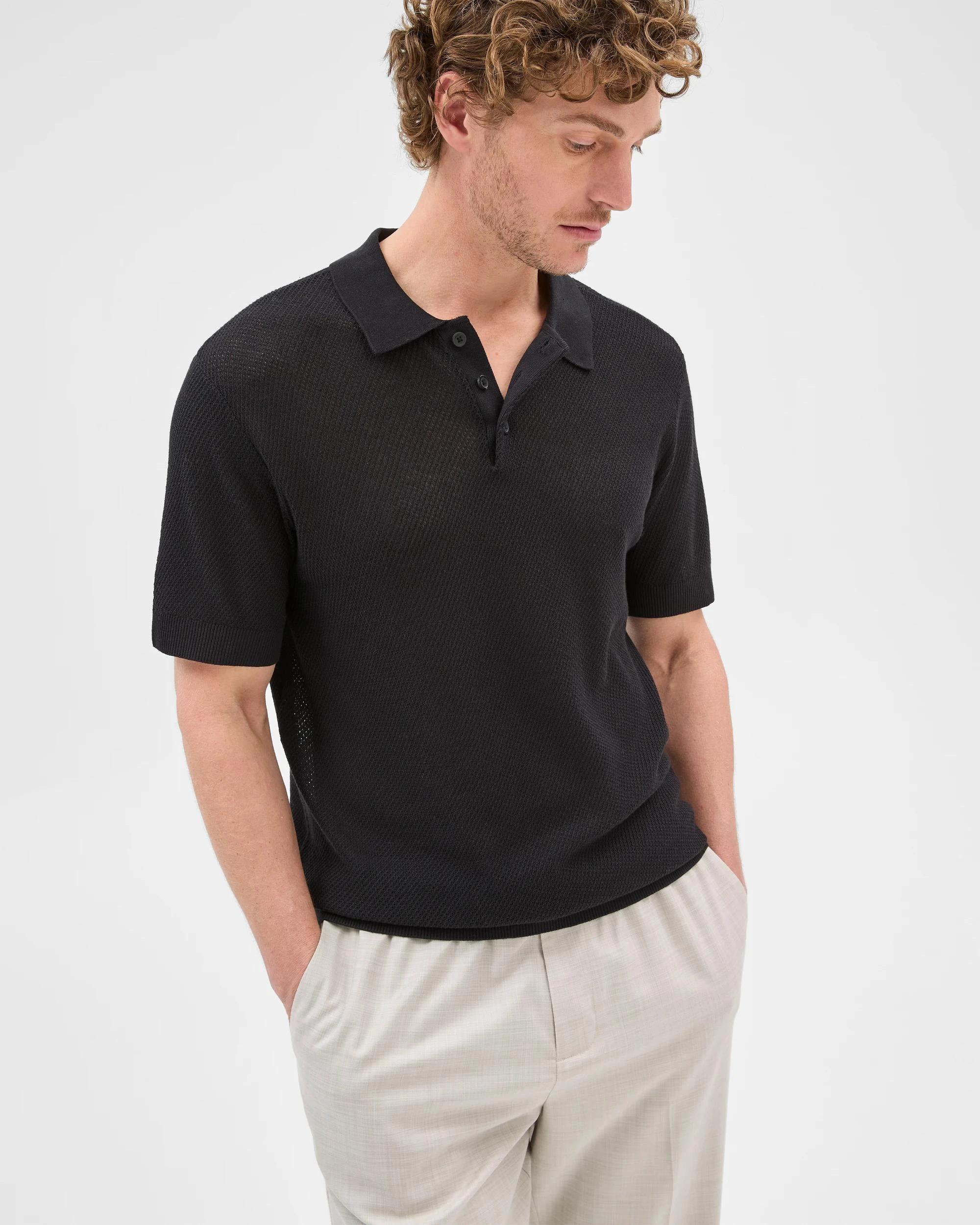 1 Australian Cotton Blend Knit Polo Top - Preview BLACK, 1 of 6