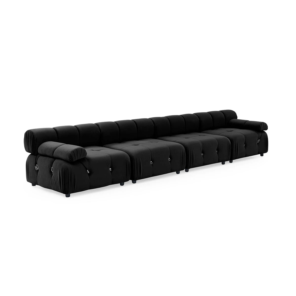 8 Foret 1pc Armless Seat Modular Extension Lounge Couch Tufted Velvet Sofa Black, 8 of 9
