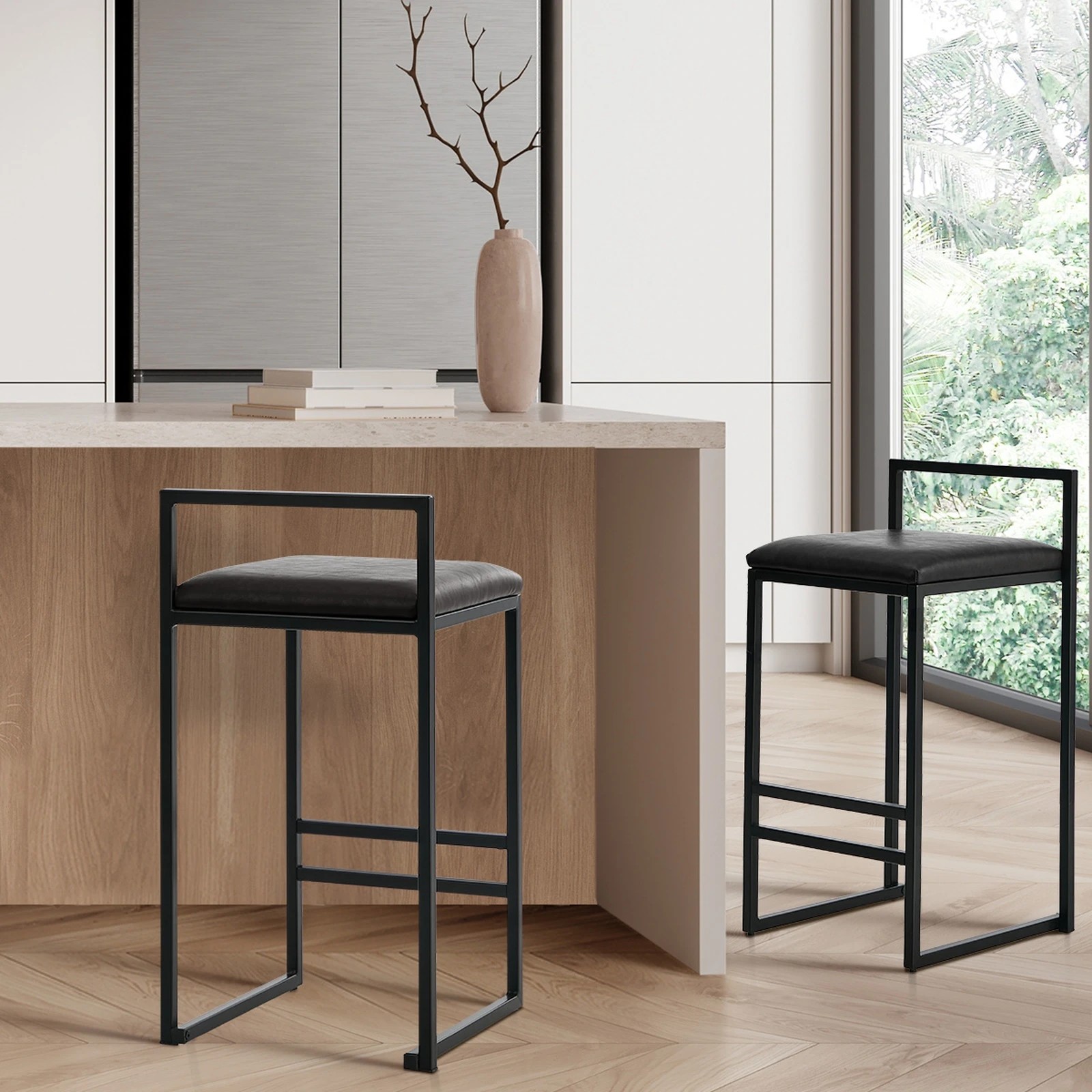 4 Oikiture 2x Bar Stools Kitchen Dining Stool Counter High Chair Leather - Black, 4 of 10