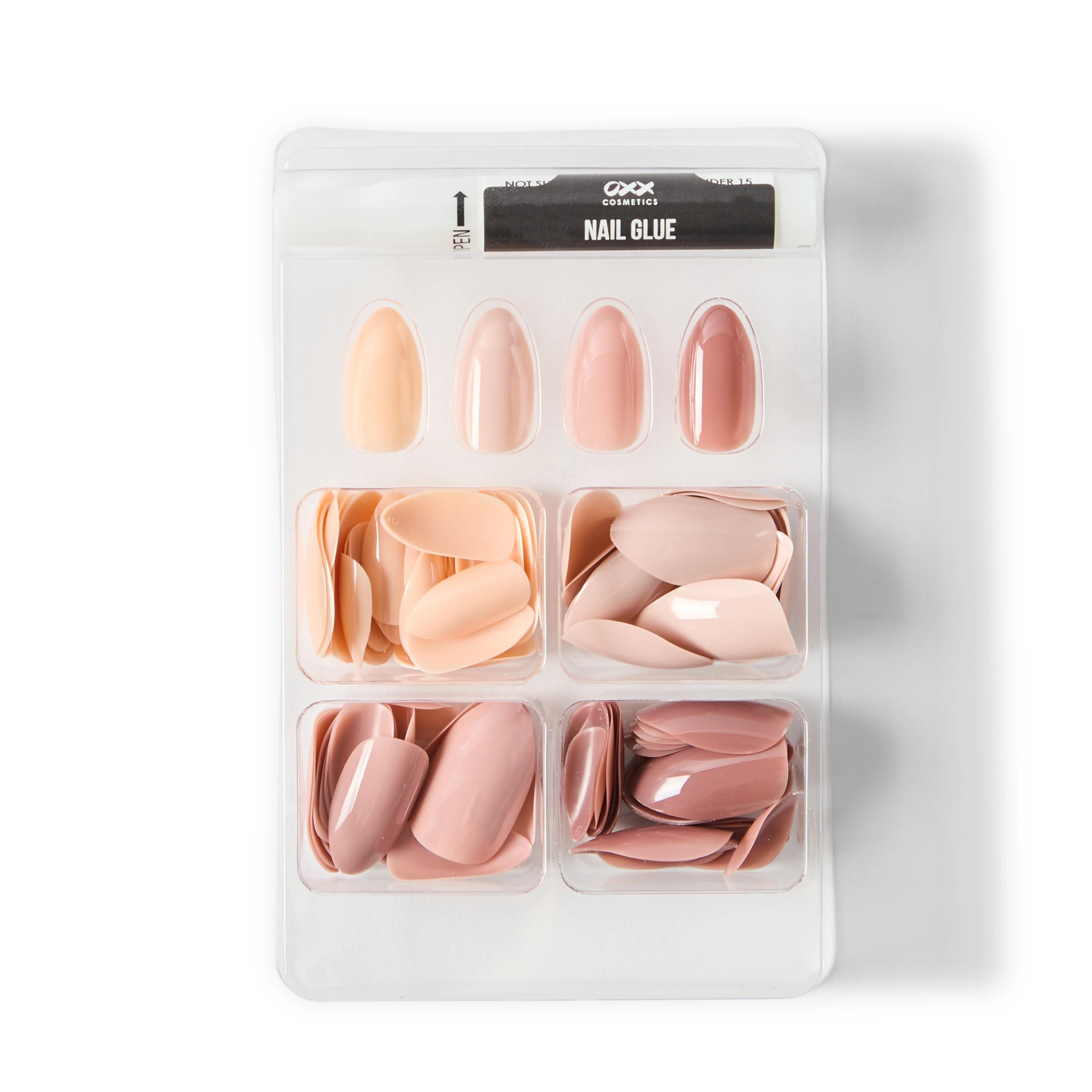 3 OXX Cosmetics 100 Pack Artificial Nails with Adhesive - Almond Shape, Nude, 3 of 5