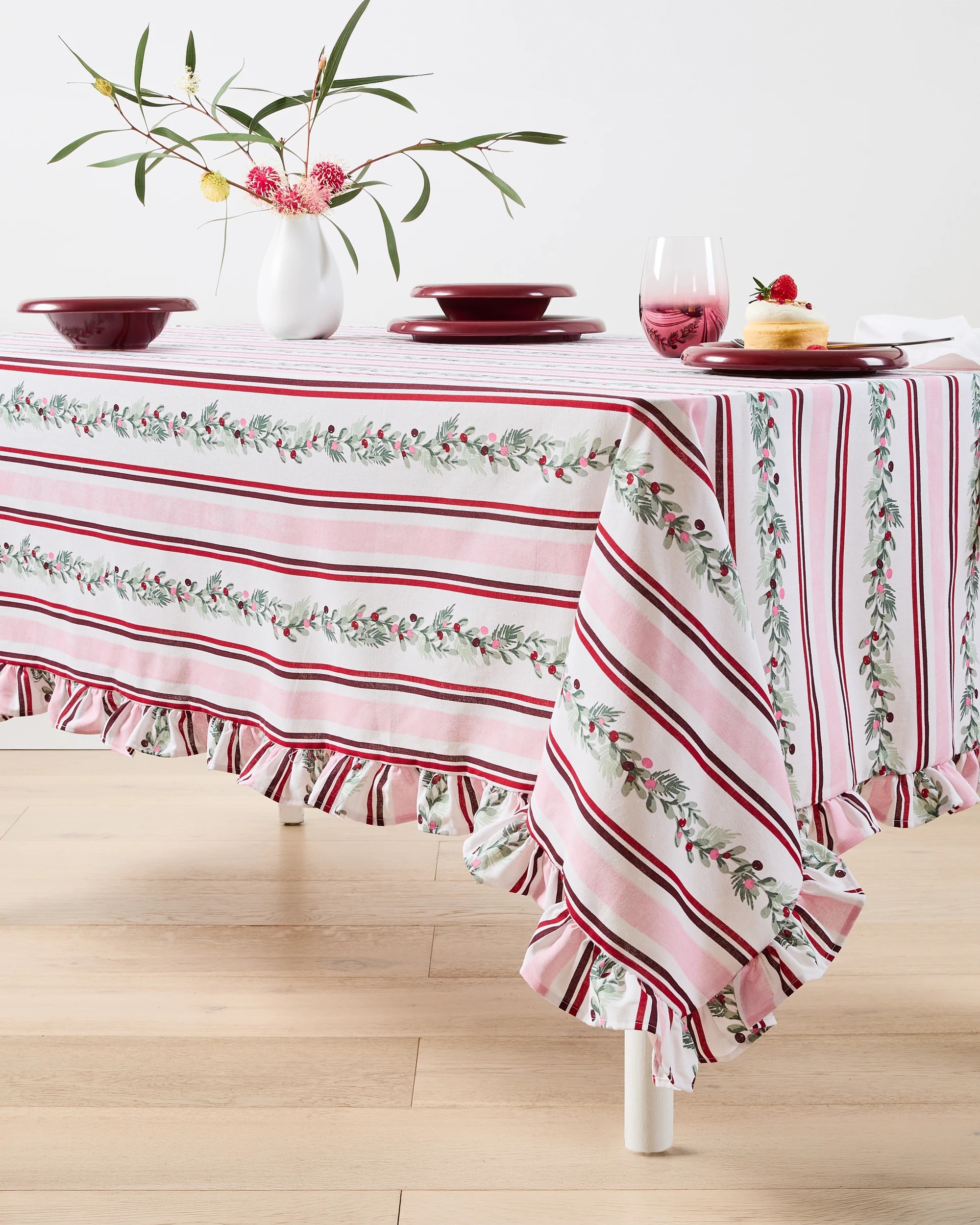 1 Extra Large Holly Stripe Tablecloth, 1 of 7