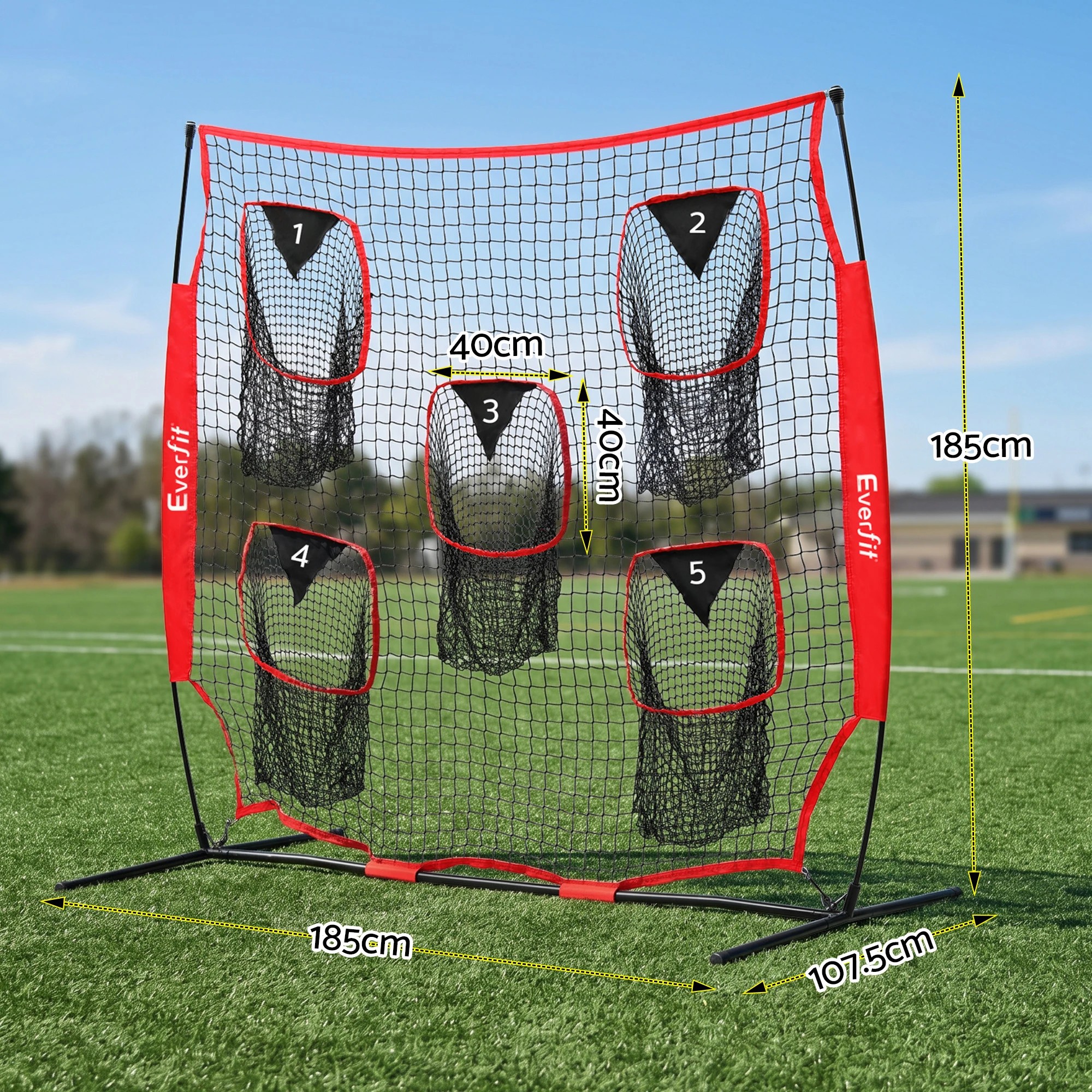 3 Everfit Football Training Net 5 Target Portable Soccer Goal Nets Rebounder - Red, 3 of 8