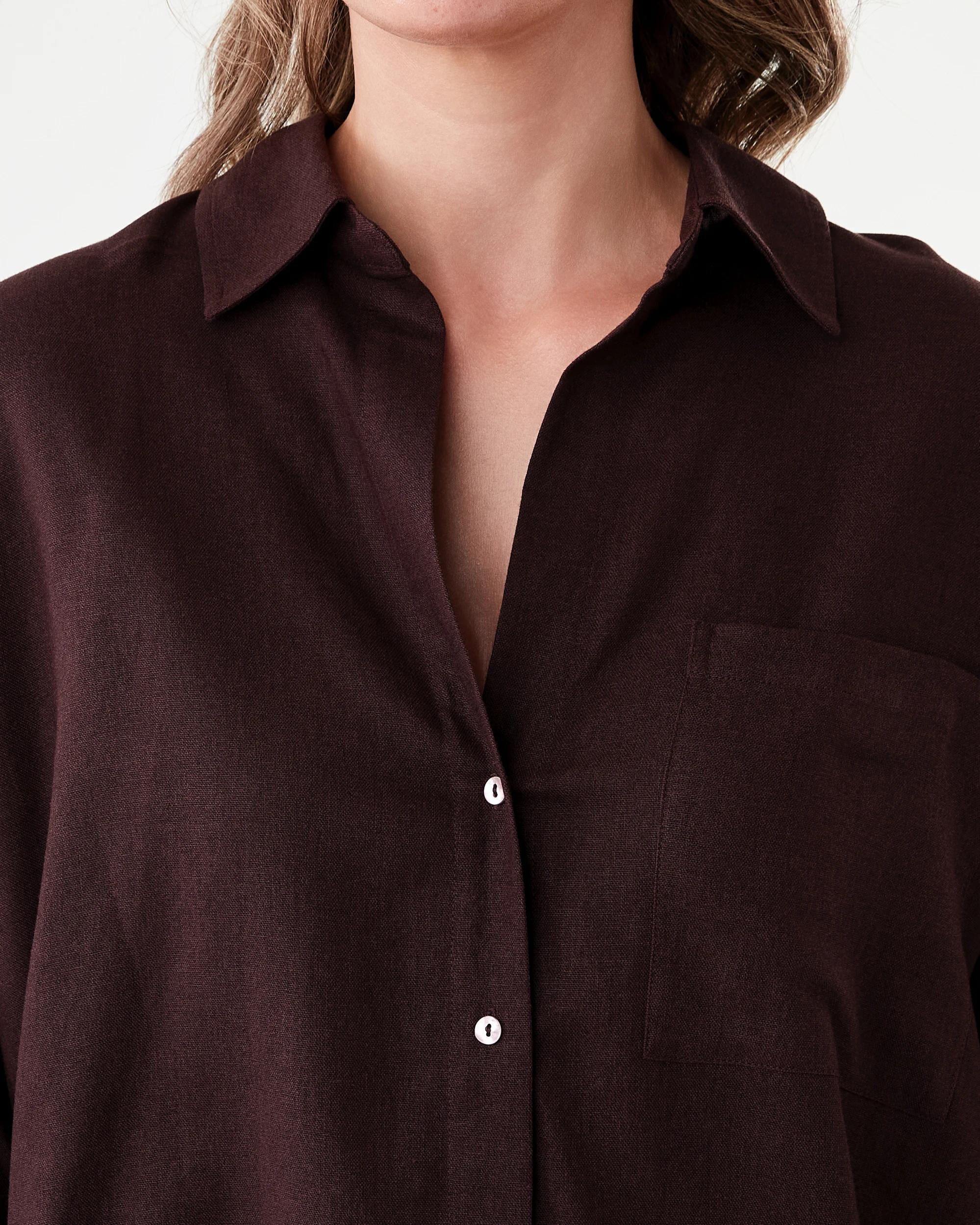 5 Long Sleeve Oversized Linen Blend Shirt Choc Plum, 5 of 8