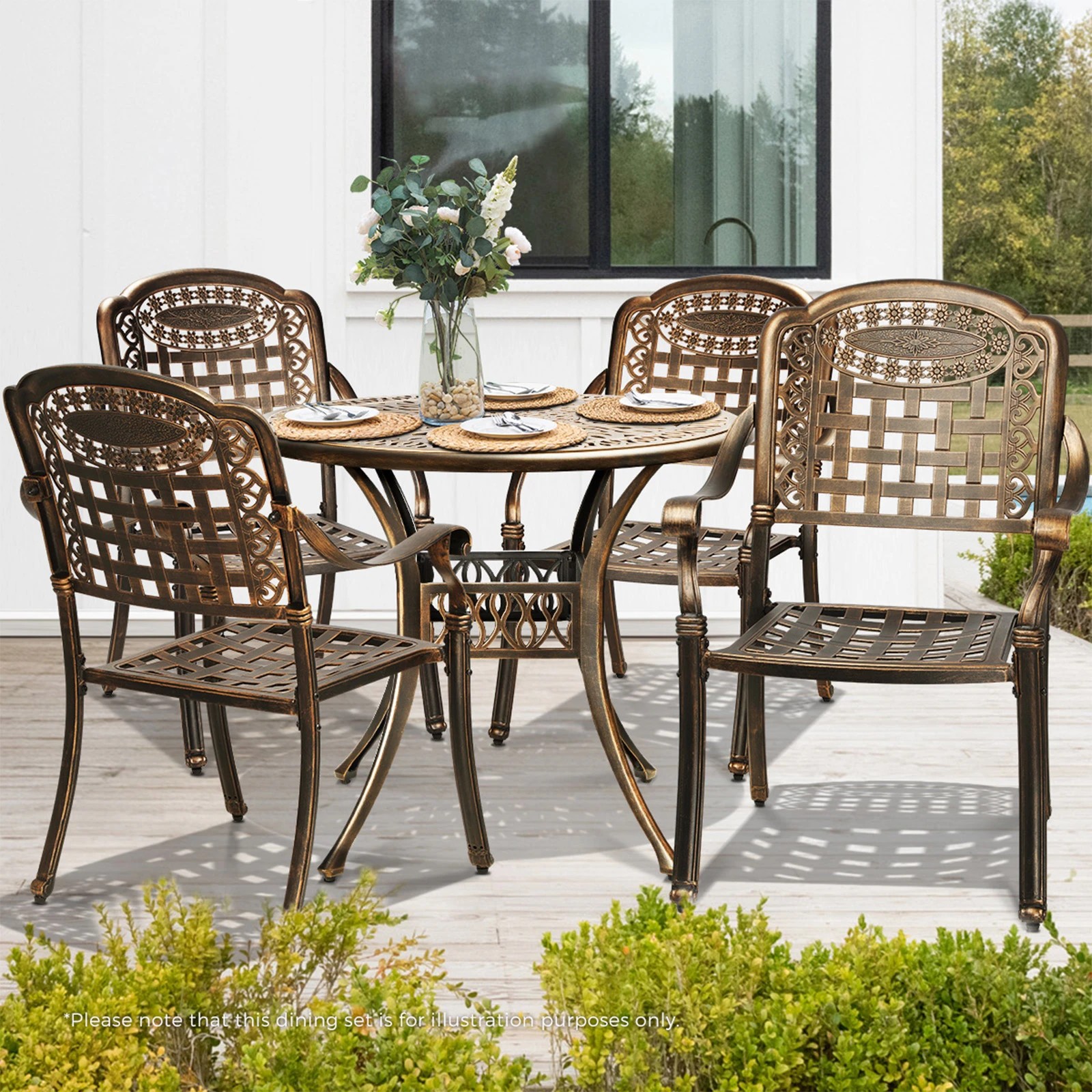 9 Livsip Outdoor Furniture Dining Chairs Cast Aluminium Garden Patio Chairs X2
 - Bronze, 9 of 10