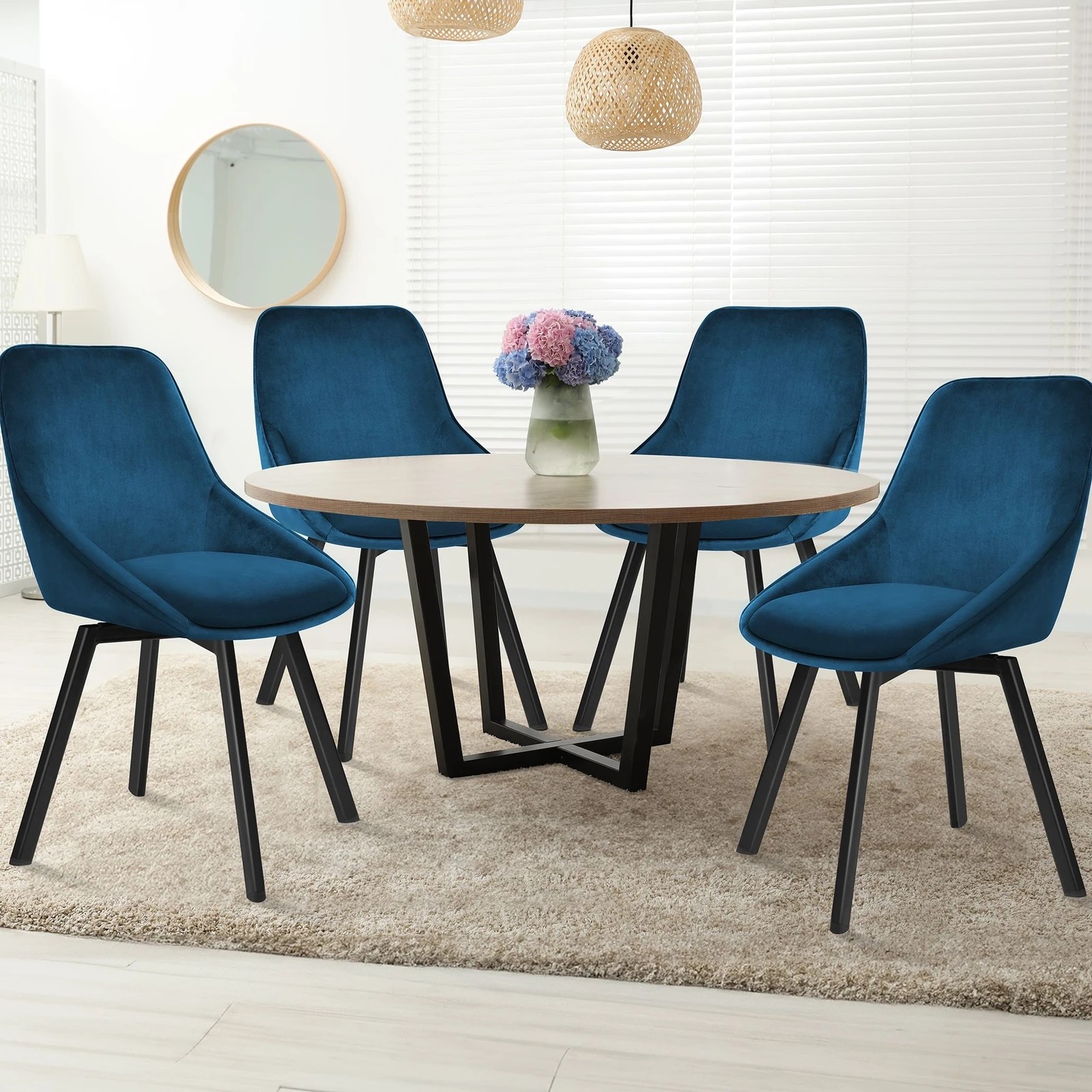 7 Alfordson 2x Dining Chairs Accent Kitchen Swivel Lounge Padded Seat Velvet - Blue, 7 of 9