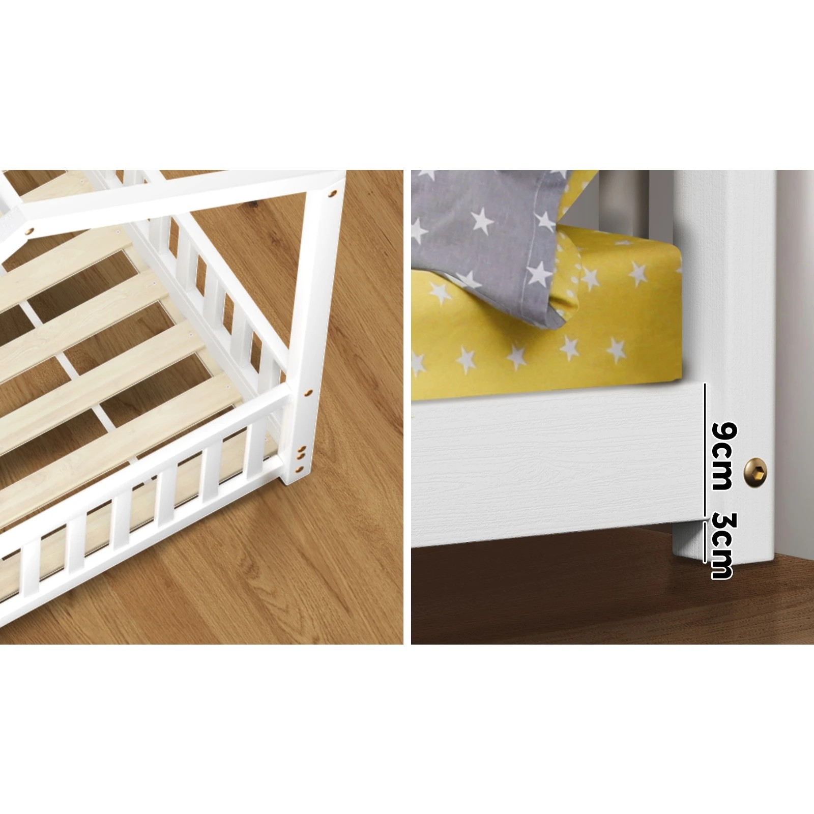 6 Oikiture Kids Wooden Bed Frame House Beds Platform Double Timber Pine
 - White, 6 of 10