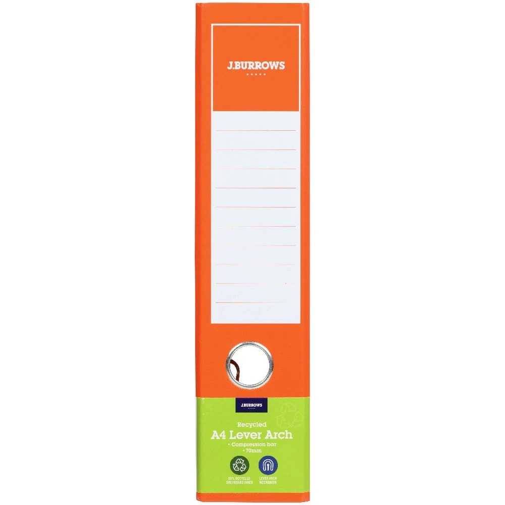 2 J.Burrows A4 Lever Arch 2-Ring Binder Gloss Orange, 2 of 6