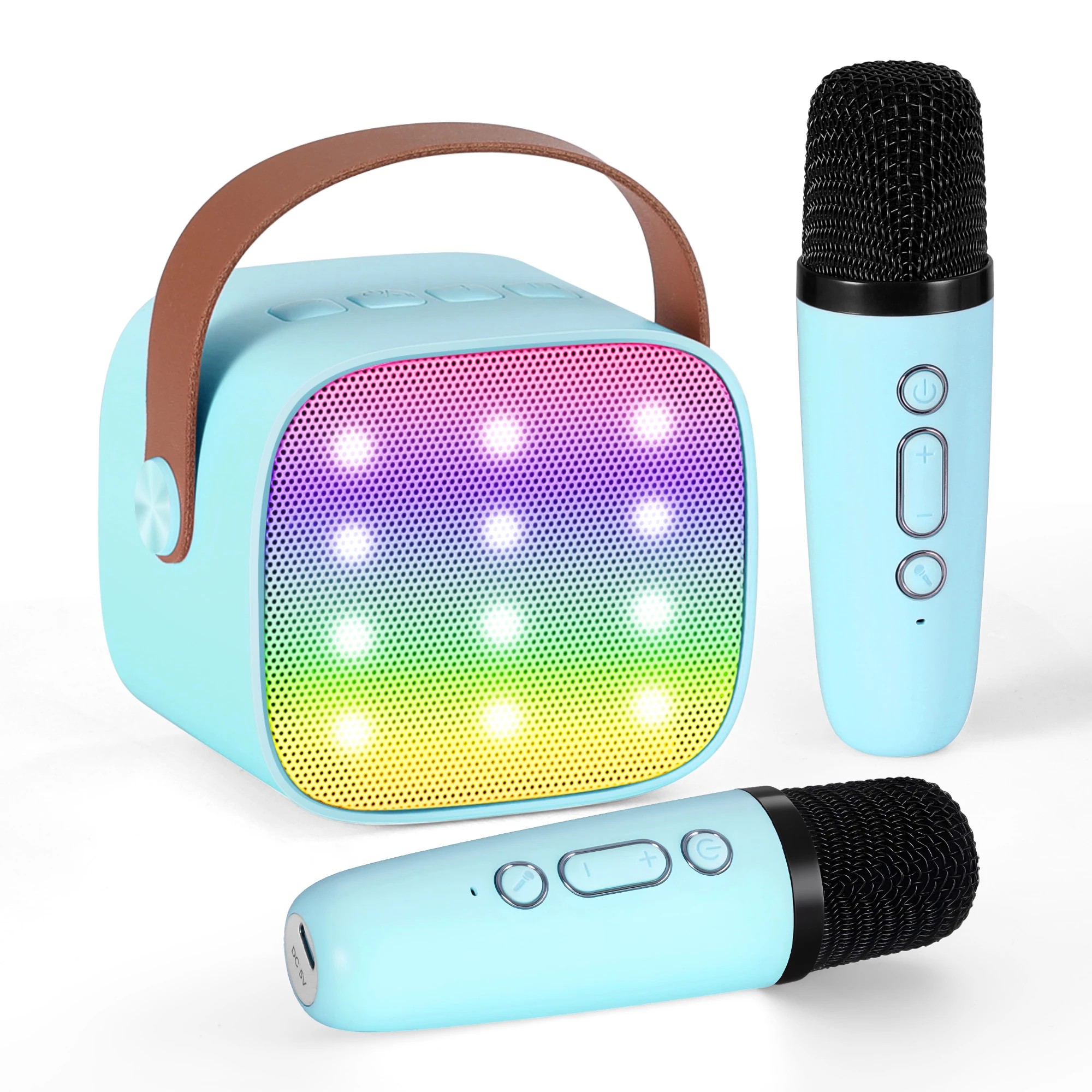 1 Alpha Mini Portable Karaoke Machine for Adults Kids with 2 Wireless Microphones - Blue, 1 of 4