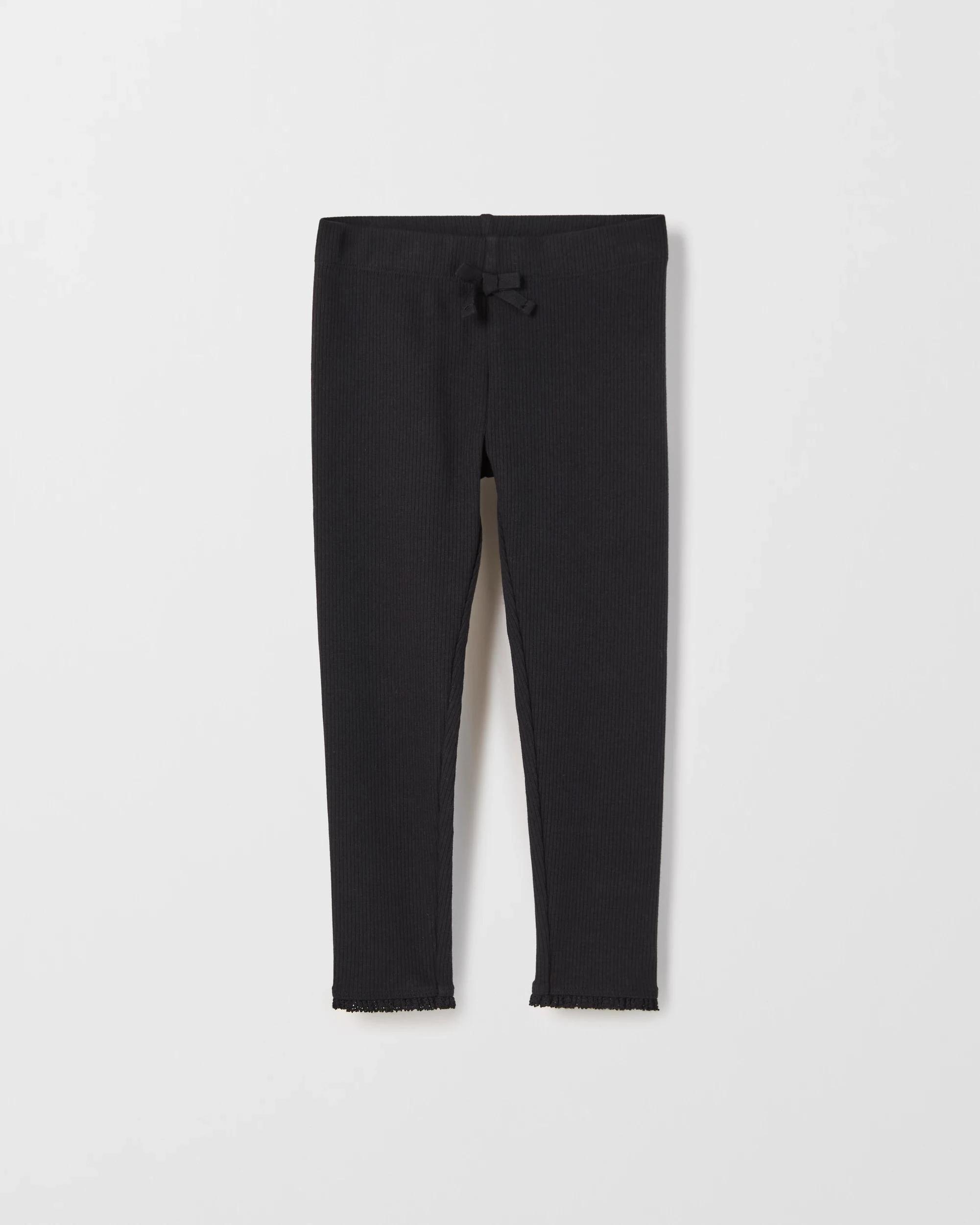 1 Target Kids Australian Cotton Blend Bow Lace Rib Leggings BLACK, 1 of 2