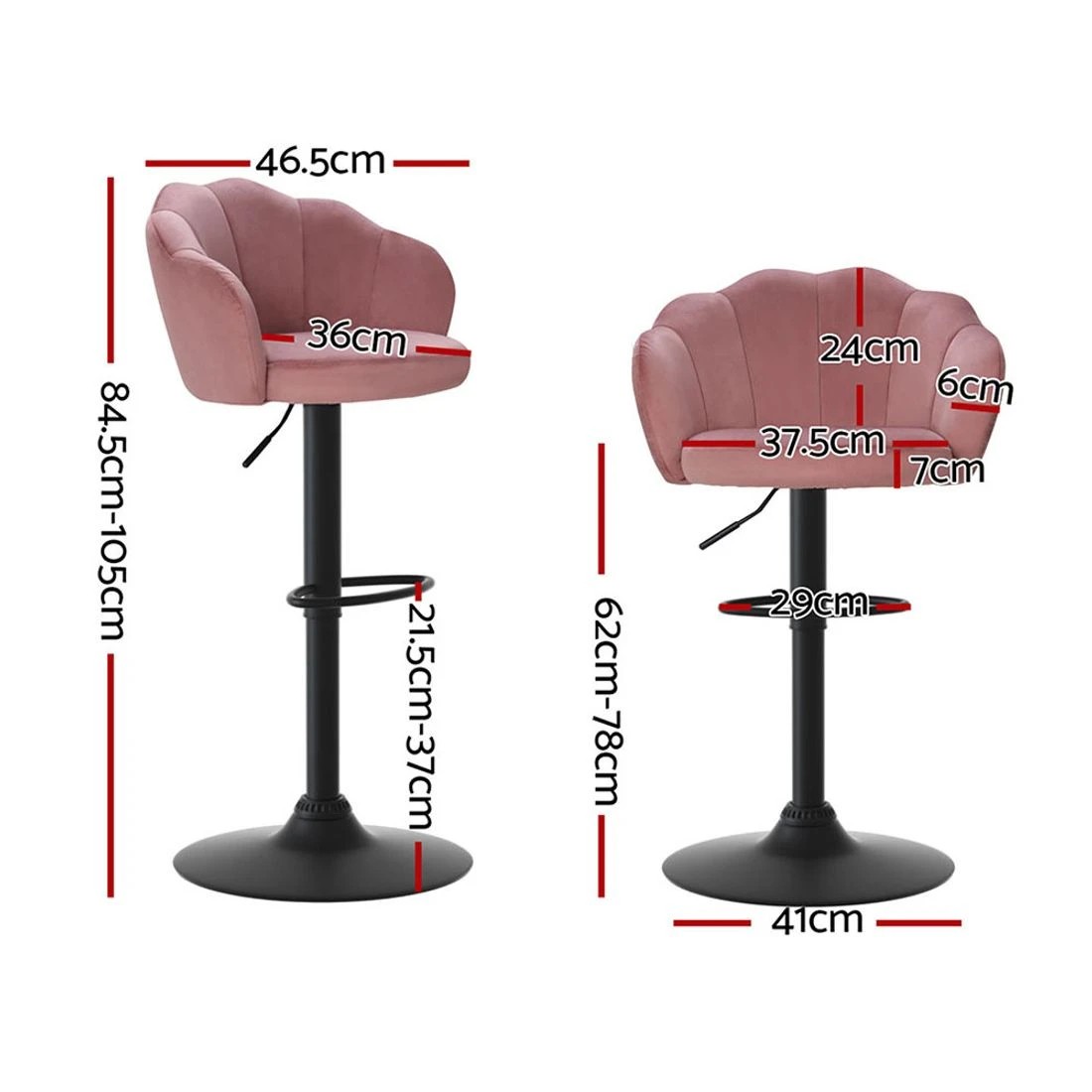 2 Artiss 4x Bar Stools Gas Lift Velvet - Pink, 2 of 7