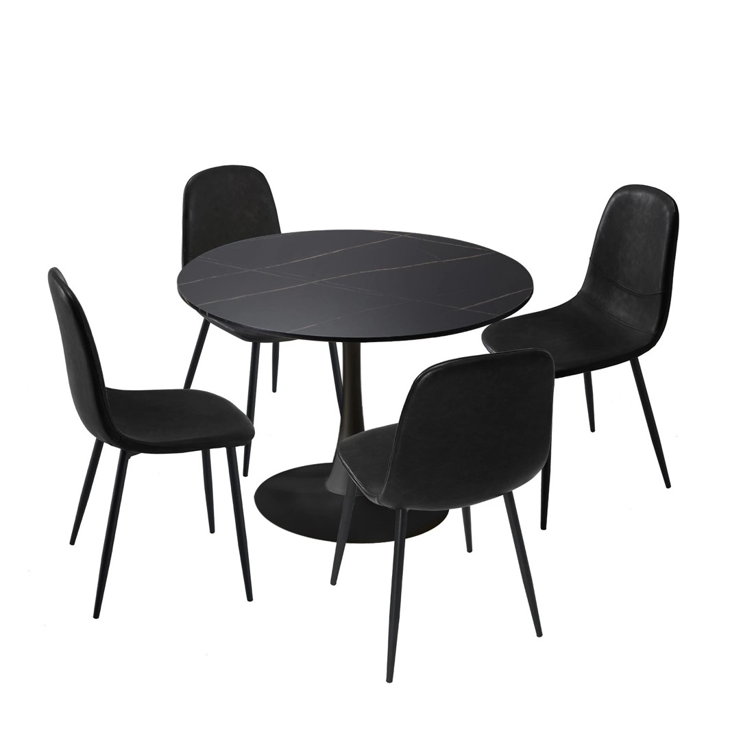 1 Oikiture 90cm Round Dining Table With 4x Dining Chairs Pu Leather
 - Black, 1 of 10