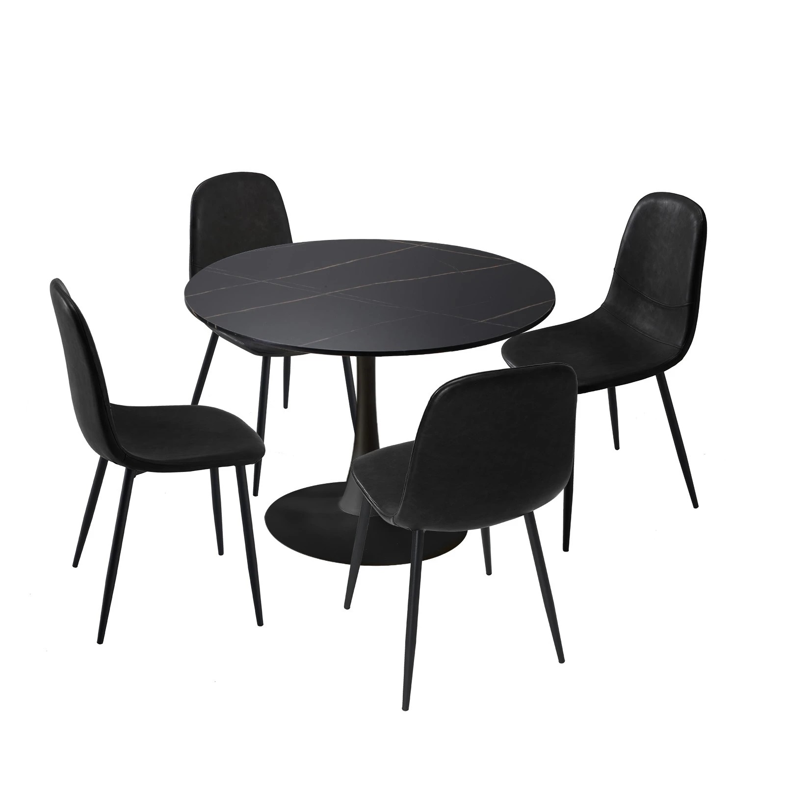 1 Oikiture 90cm Round Dining Table With 4x Dining Chairs Pu Leather
 - Black, 1 of 10
