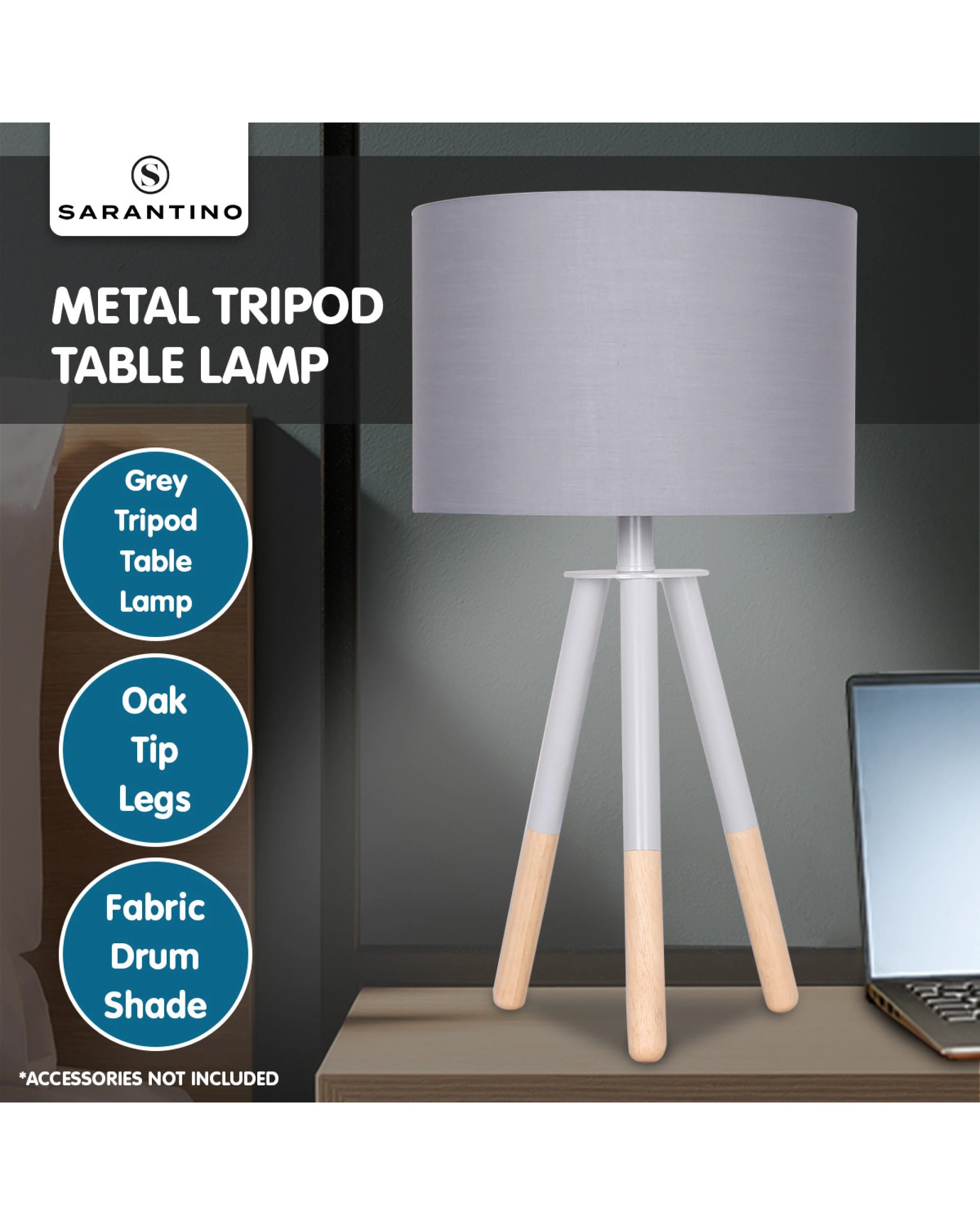 6 Sarantino Tripod Desk Lamp in Metal and Wood Nordic Minimalist Light, 6 of 6