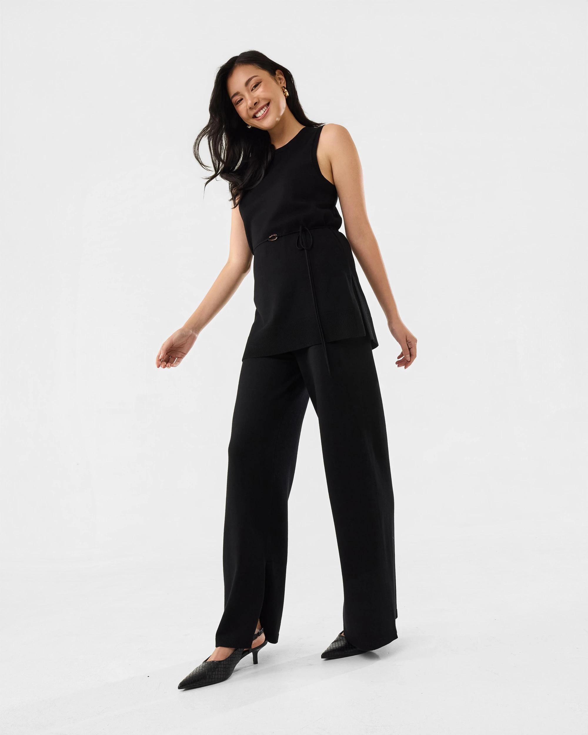 3 Side Split True Knit Pants Black, 3 of 6