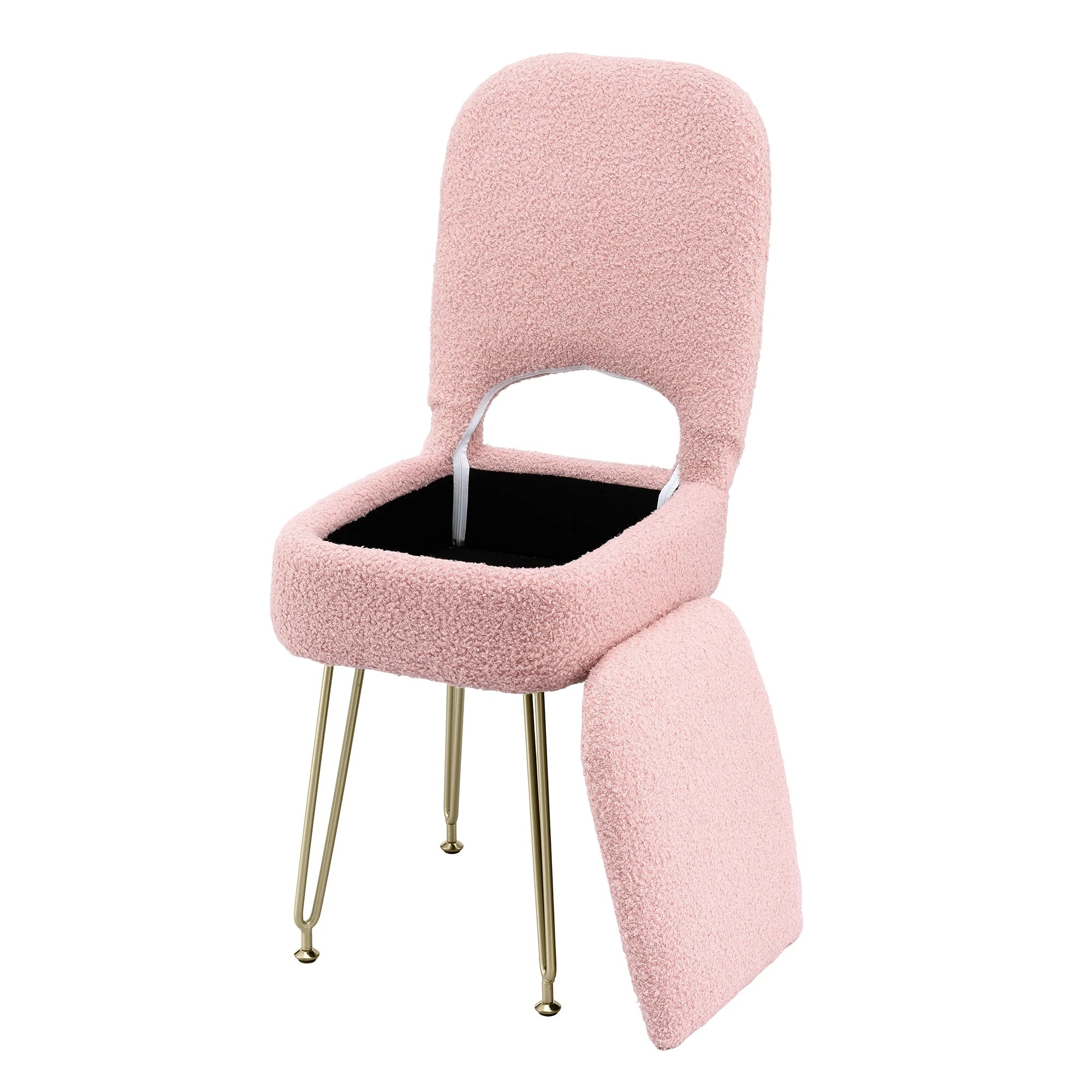 1 Artiss Storage Ottoman Vanity Stool Foot Stool Folding Back - Pink, 1 of 8