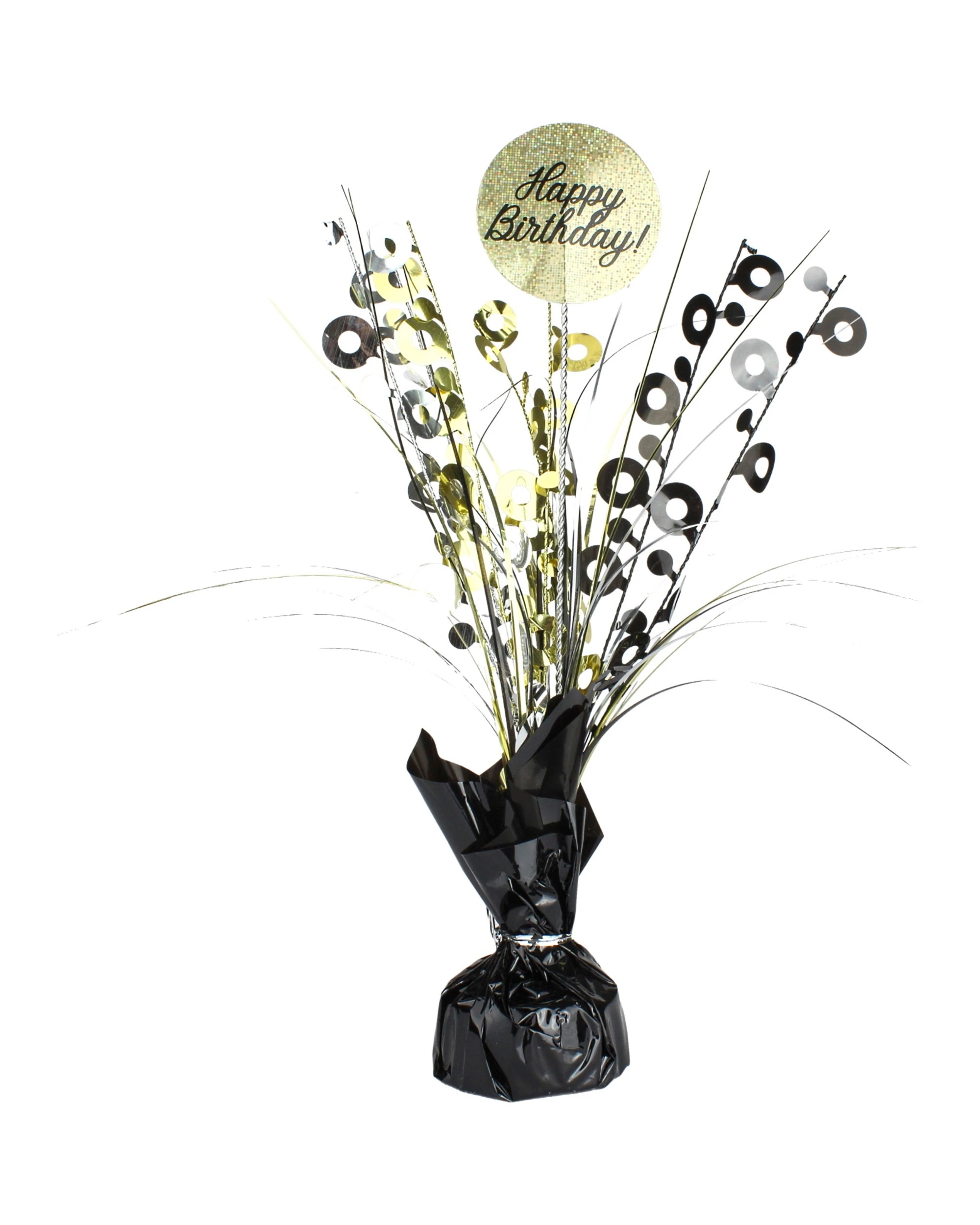 1 Alpen Prismatic Happy Birthday Black and Gold Spray Centrepiece, 1 of 1