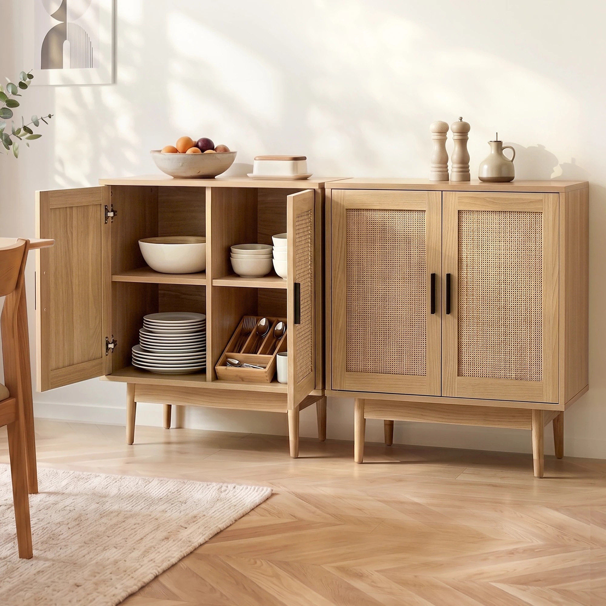 2 Artiss 2x Buffet Unit Cabinet Sideboard Rattan - Natural, 2 of 9