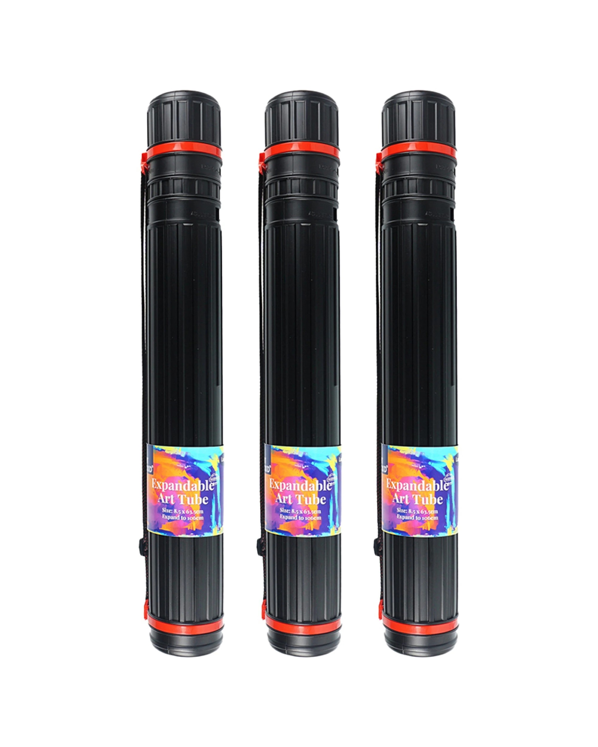 1 Art Boxd 3PK Expandable Poster Art Tube 63.5cm With Adjustable Strap Secure - Black, 1 of 2