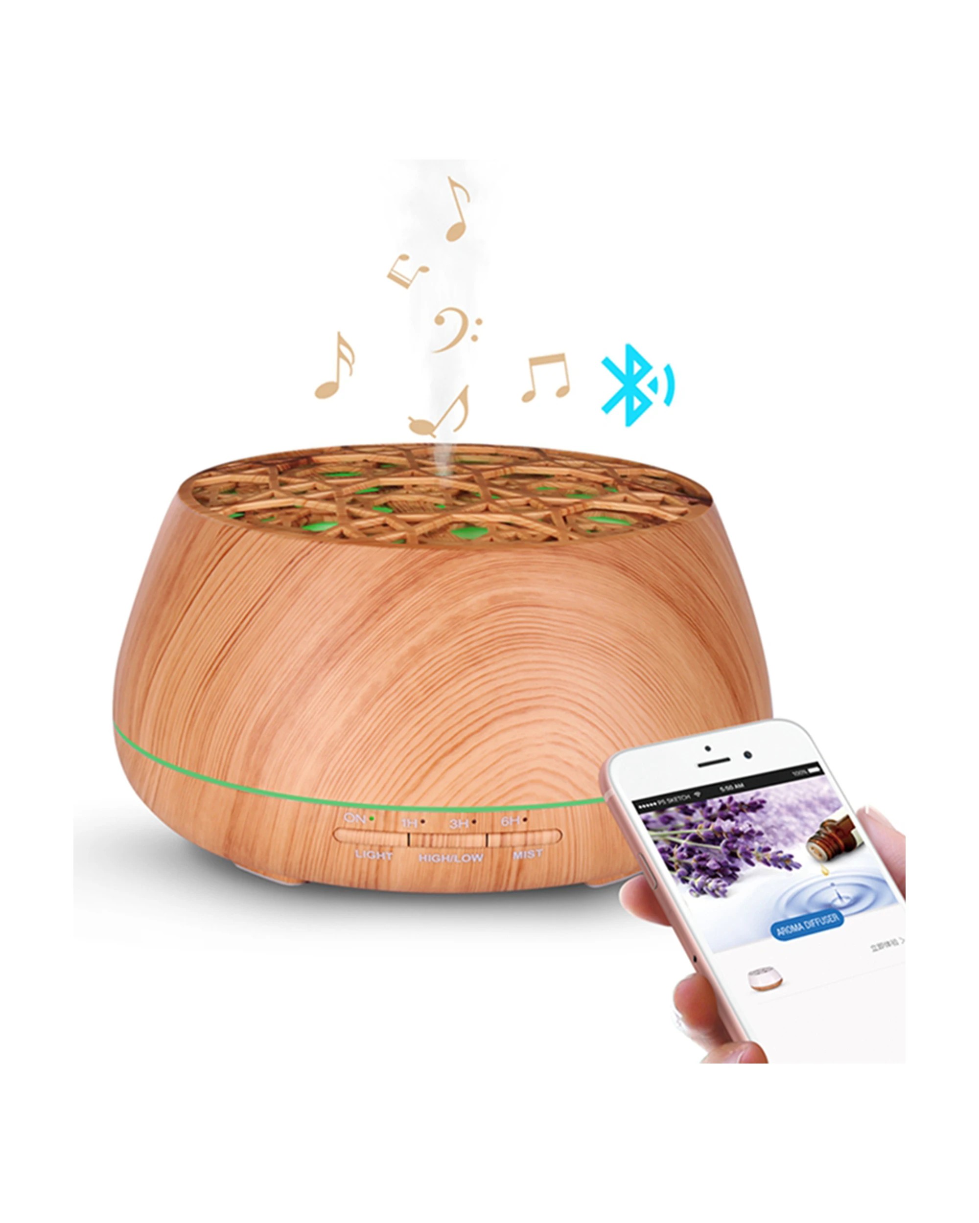 2 TODO 400Ml Bluetooth Humidifier Aromatherapy Diffuser Ultrasonic Led Speaker Dome - Woodgrain, 2 of 2