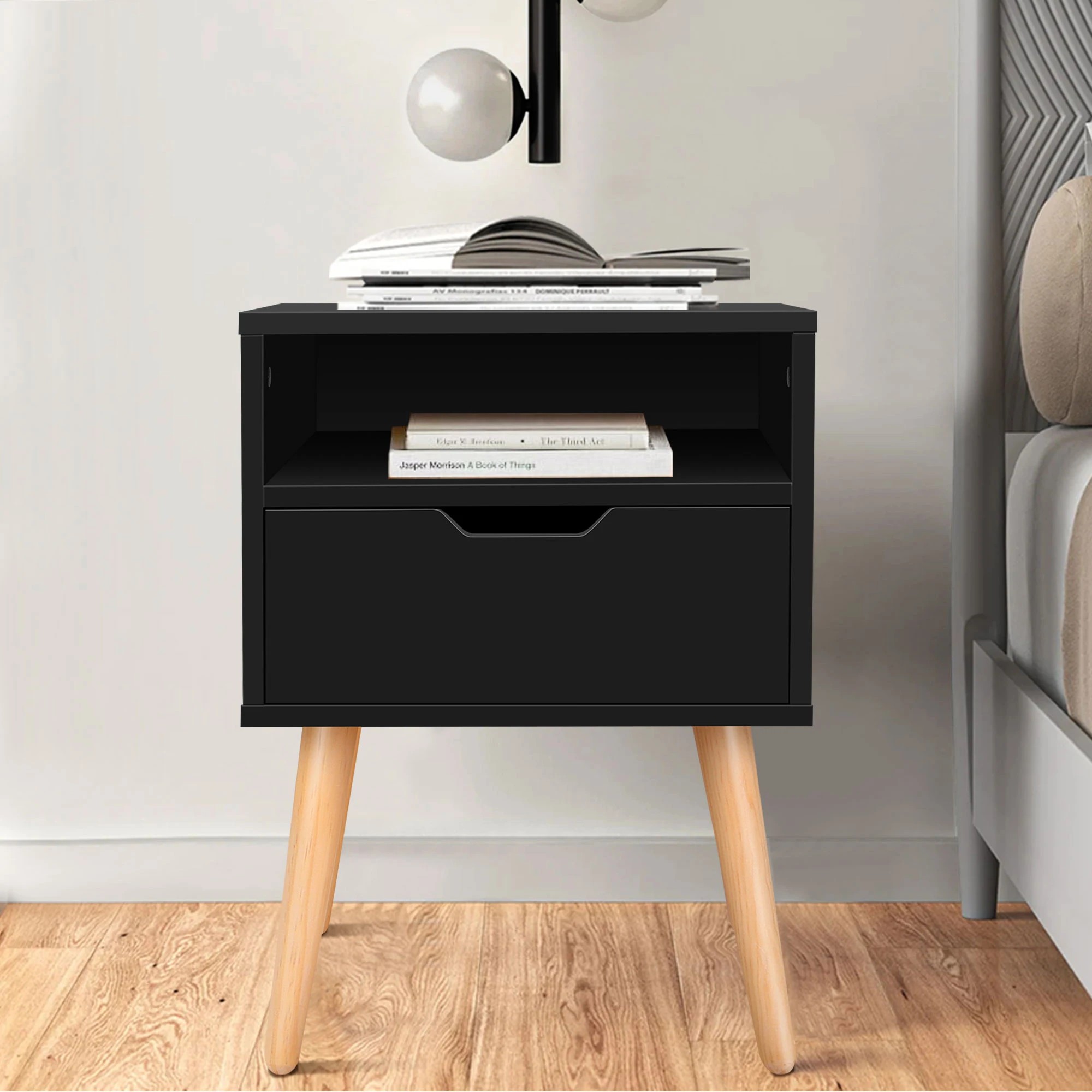 10 Alfordson Bedside Table Nightstand Side Storage Cabinet Scandinavian - Black, 10 of 10