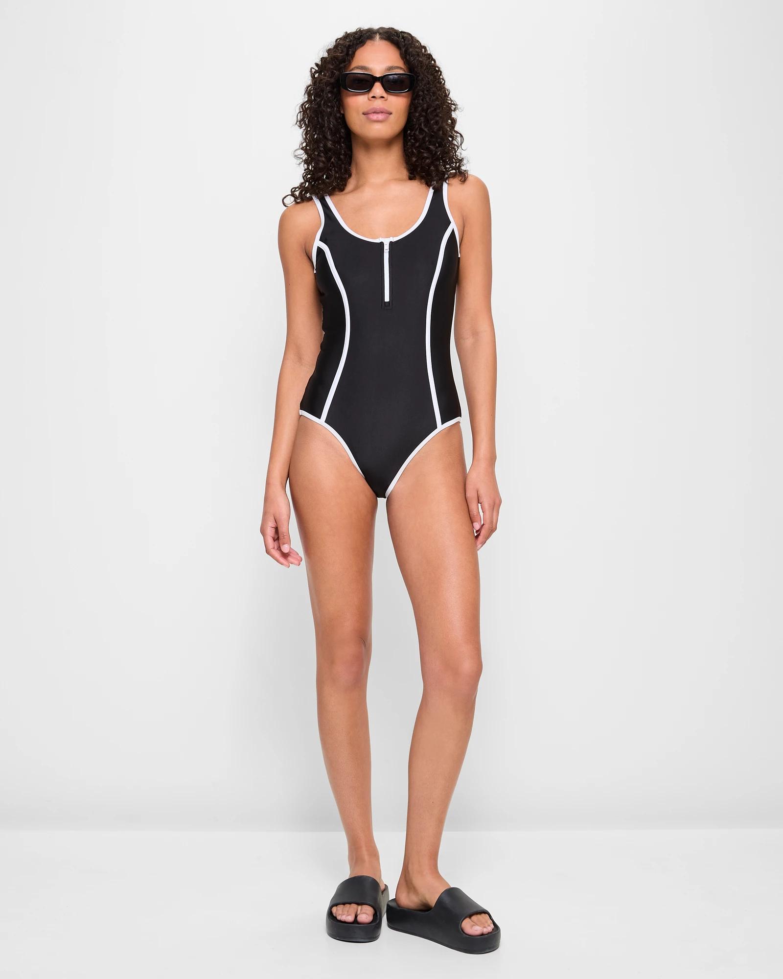 2 Target Resort Sporty One Piece Swim Bathers BLACK / WHITE, 2 of 9