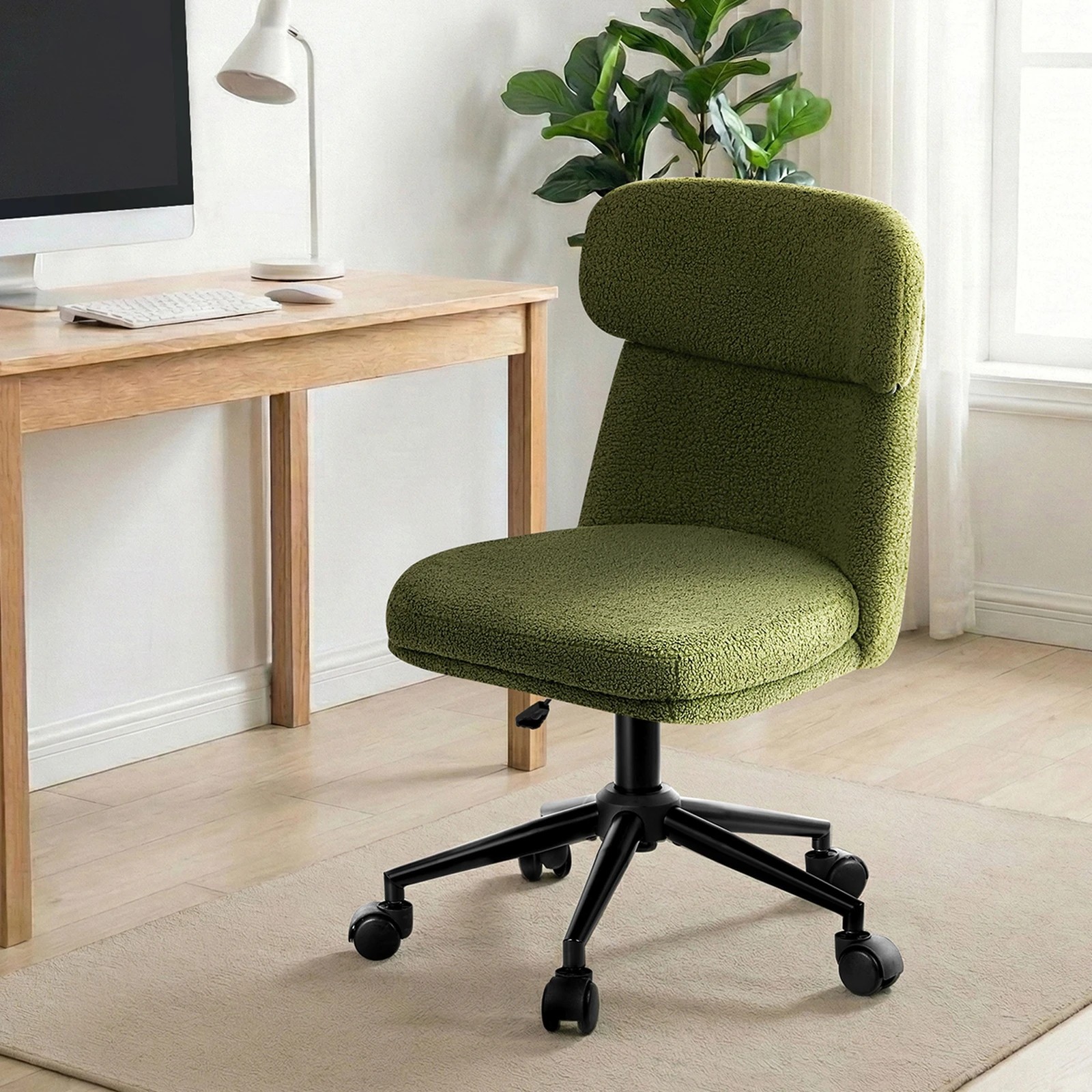 4 Oikiture Armless Office Chair Mid Back Computer Desk Chair Wheels Fabric - Green, 4 of 7