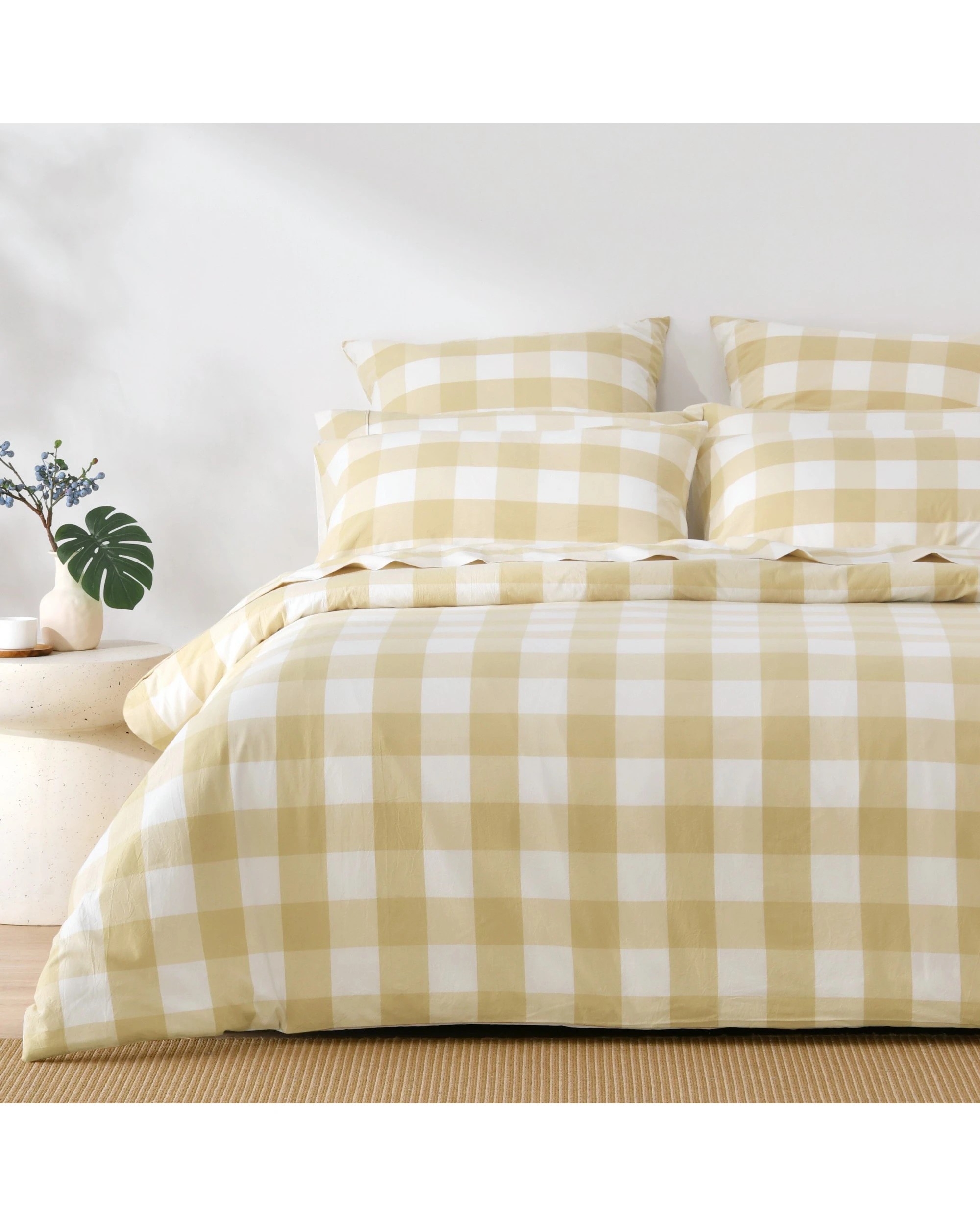 1 Dreamaker Remy Yarn Dyed Washed Cotton Checkered Quilted Cover Set - Queen Bed - Sand, 1 of 7