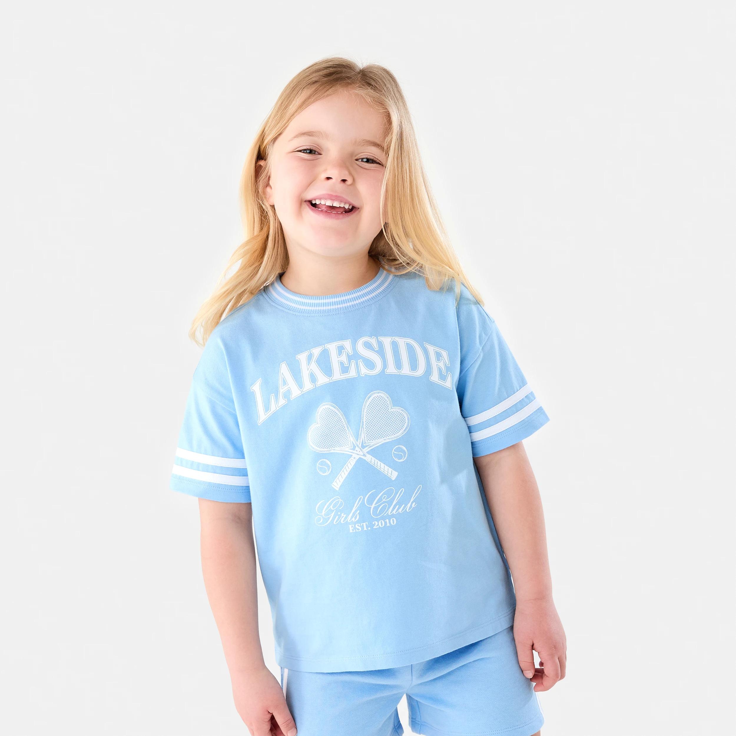 1 Short Sleeve Oversized Sporty T-shirt Blu Lake, 1 of 8