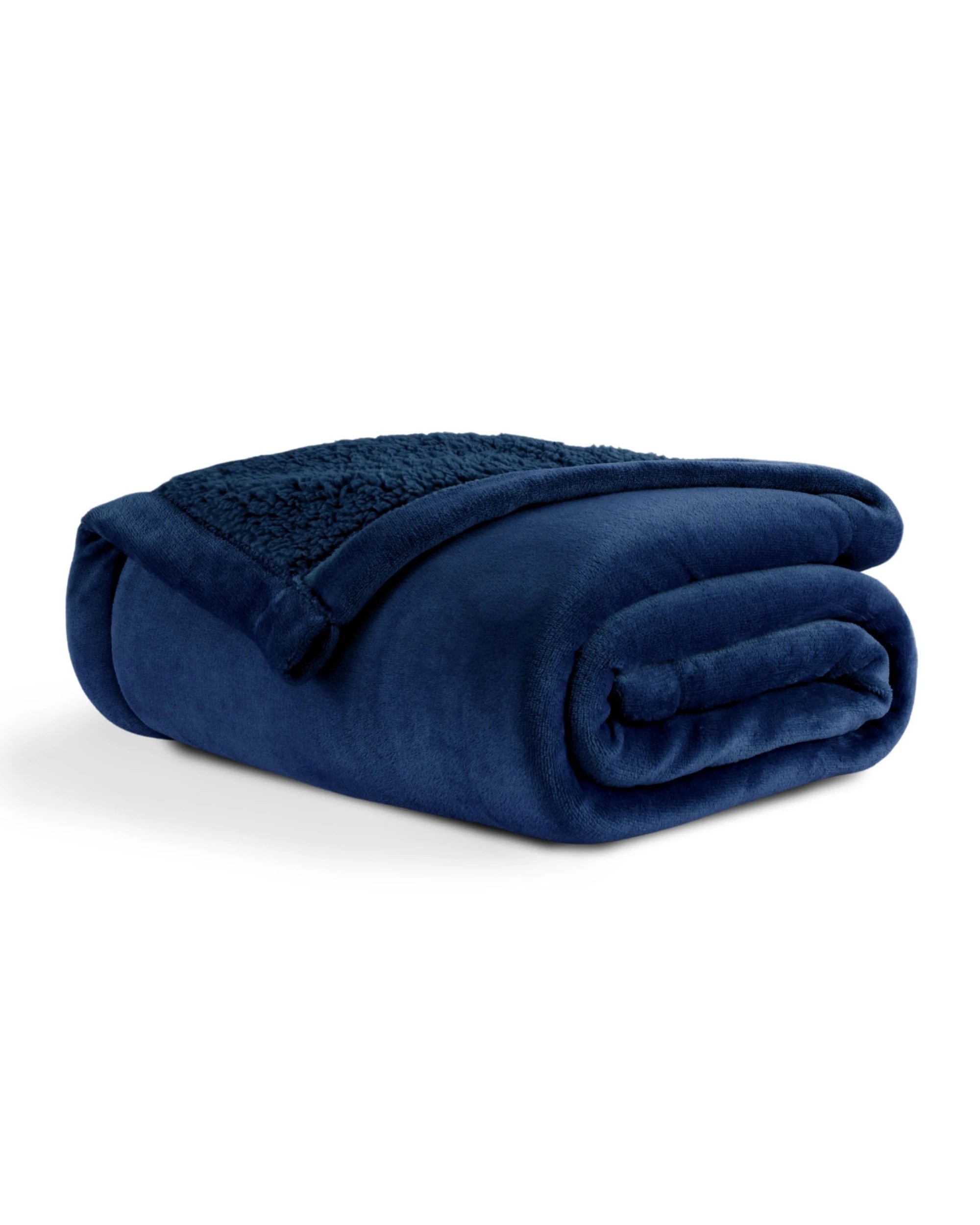 3 Serene Hudson Fleece and Sherpa Reverse Blanket 240x250cm (Queen/King Bed) - Midnight Blue, 3 of 6