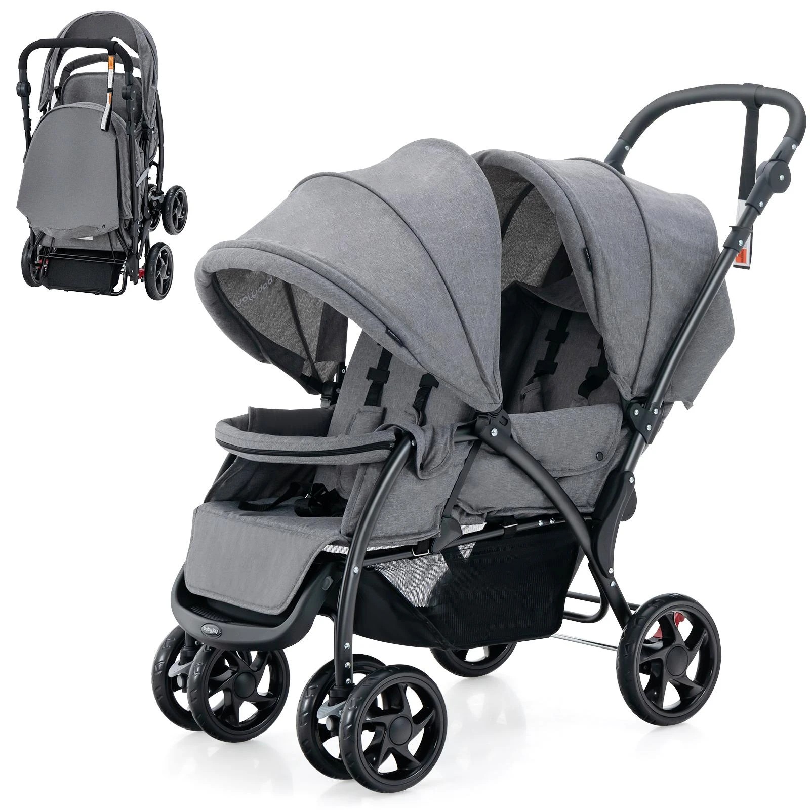 1 Costway Baby Stroller Twin Pram Travel Pushchair, 1 of 4