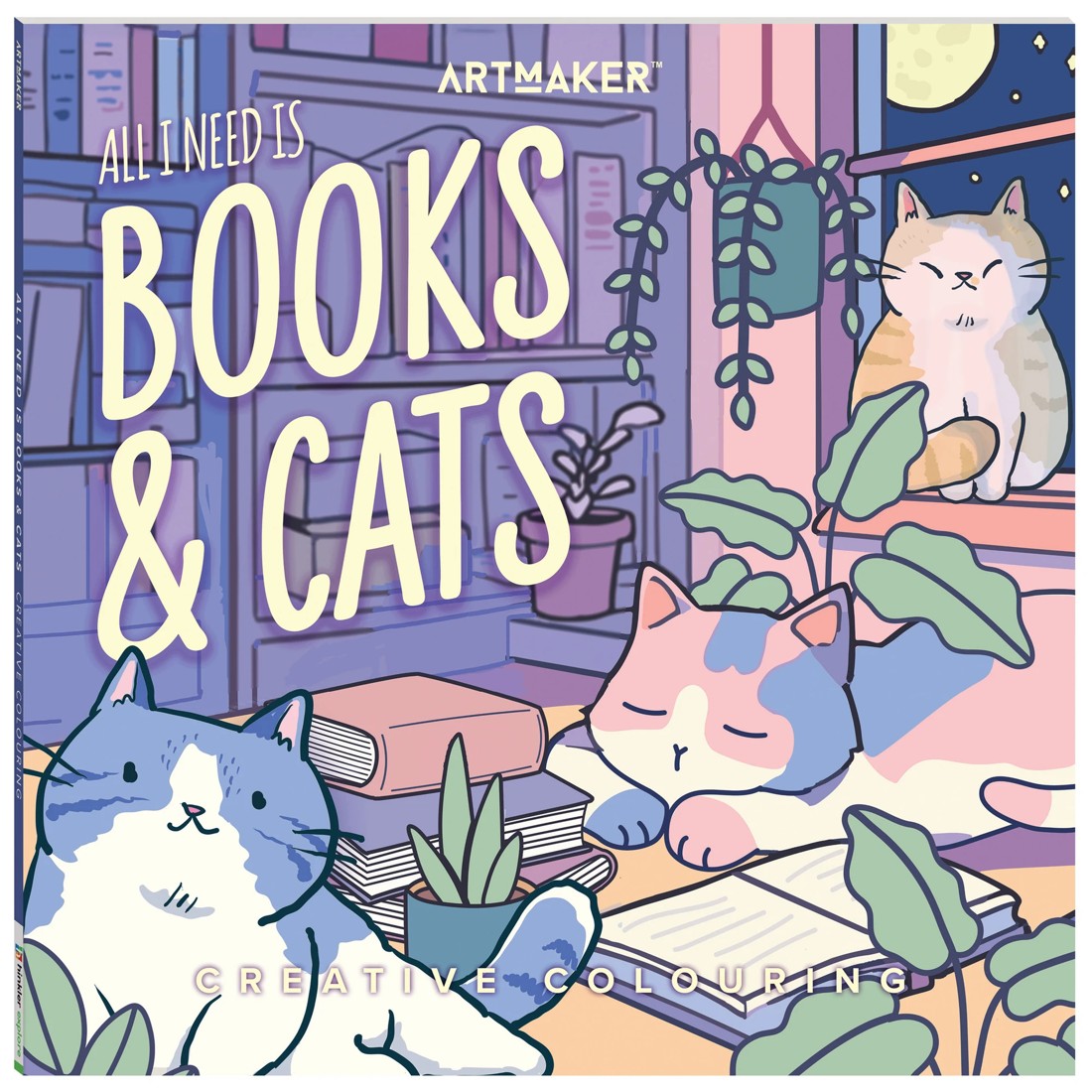 1 Art Maker All I Need Is Books & Cats Creative Colouring Book, 1 of 5