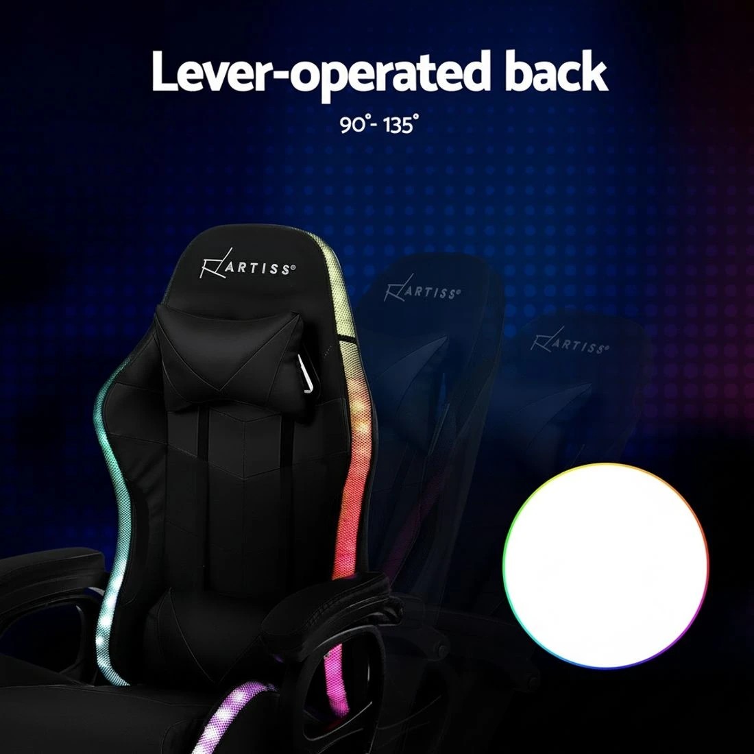 7 Artiss Gaming Office Chair 12 RGB LED Massage Computer Work Seat Footrest - Black, 7 of 7