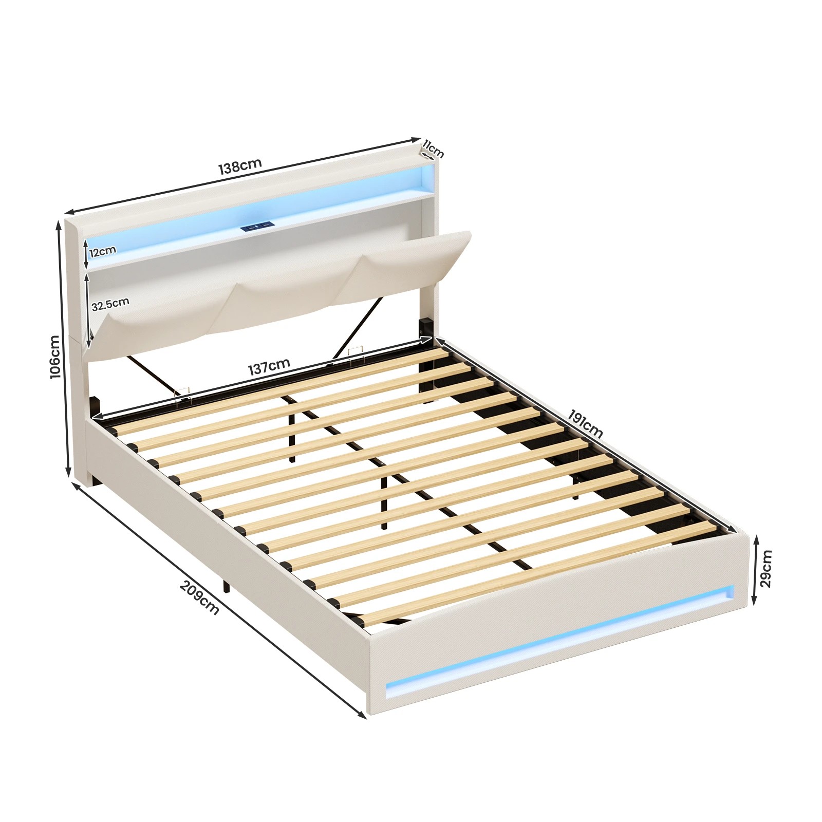 3 Advwin Double Gas Lift Storage Bed Frame with Charging Station - Beige, 3 of 8