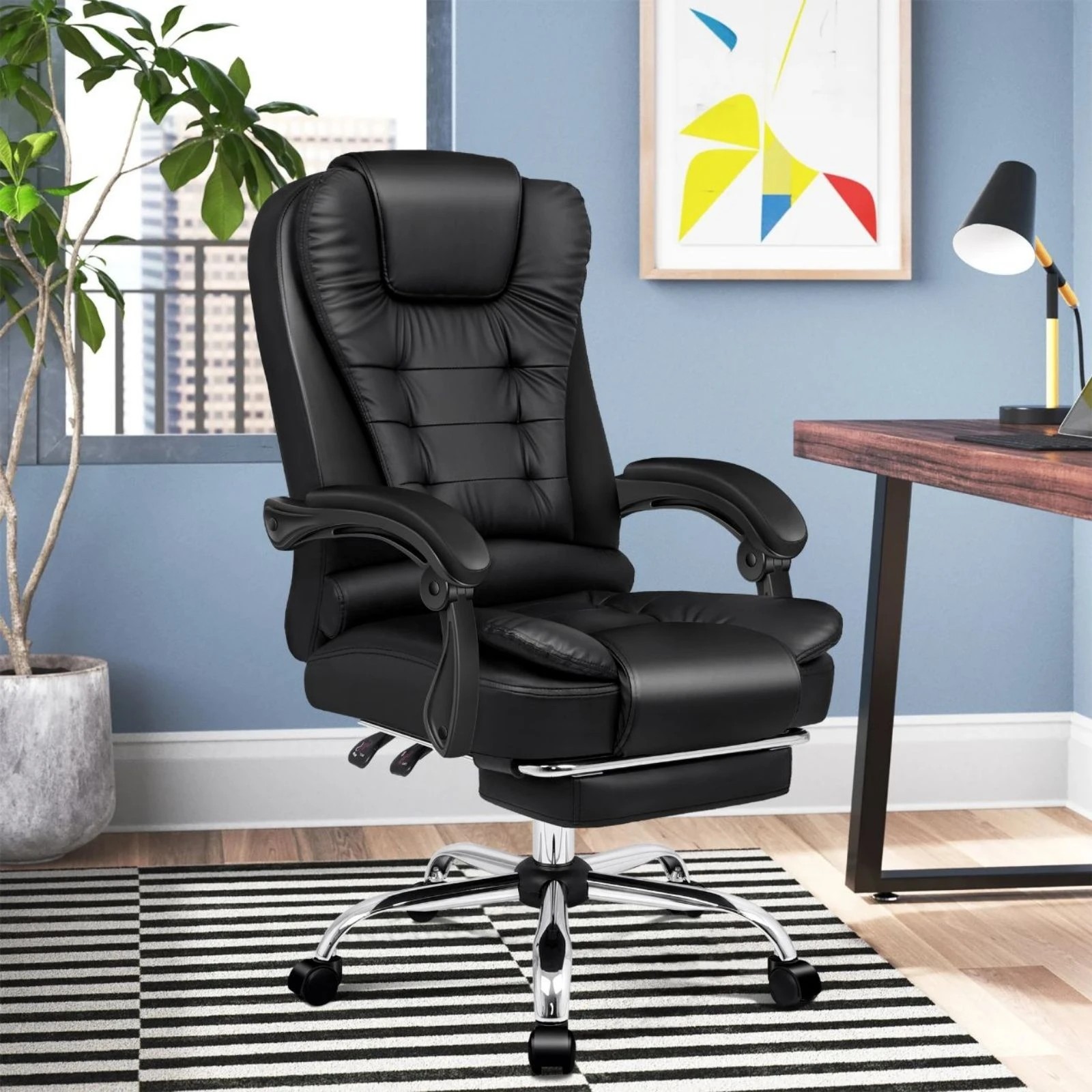 2 Alfordson Office Chair Gaming Executive Computer Racer Footrest PU Leather Seat - Black, 2 of 10
