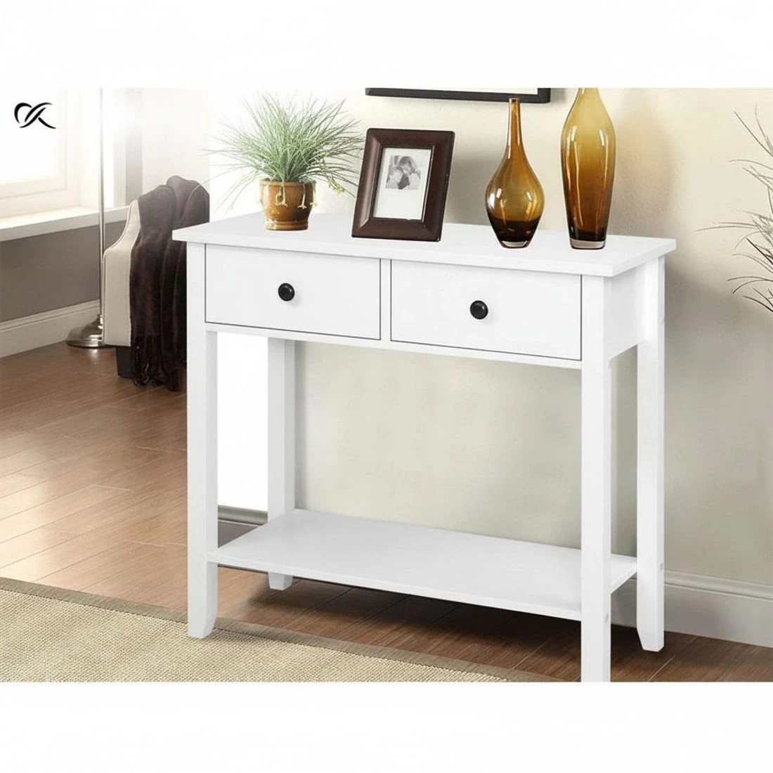 6 Artiss Console Table 2 Drawers 80CM  Chole - White, 6 of 8